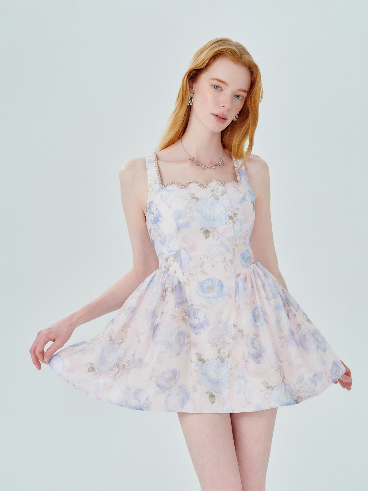 Riviera Floral Print Puffy Bustier Mini Dress back detail