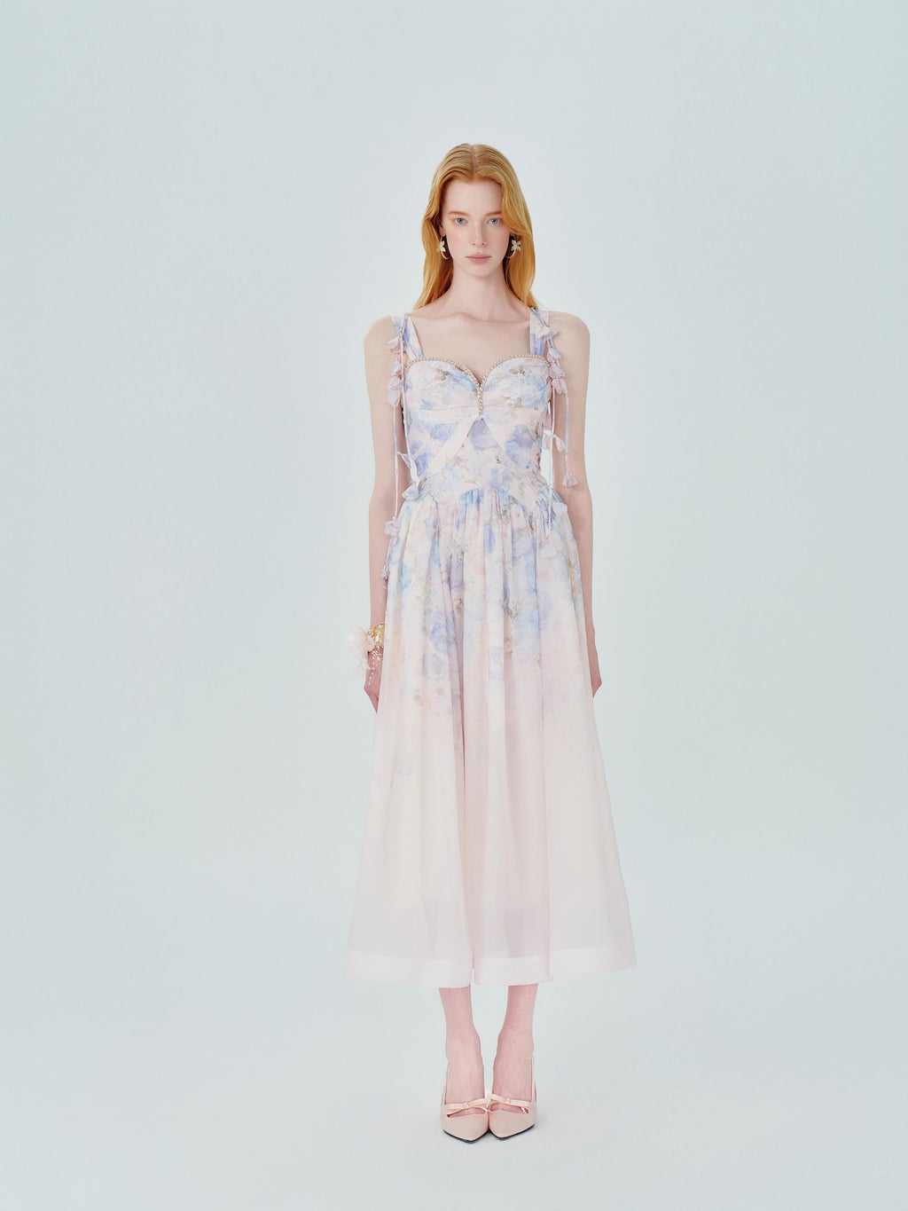 Riviera Print Bustier Maxi Dress front detail