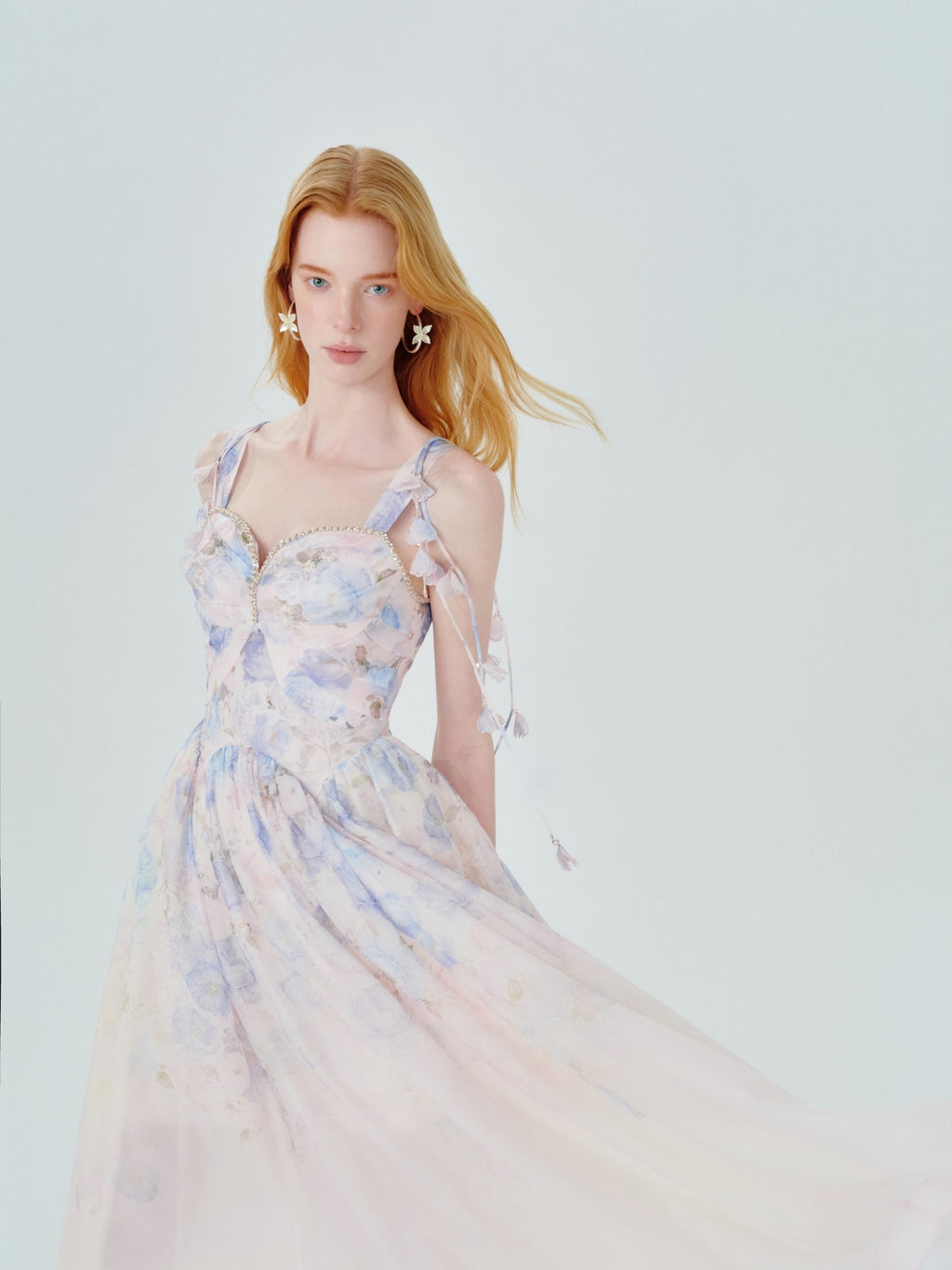 Riviera Print Bustier Maxi Dress fabric close-up