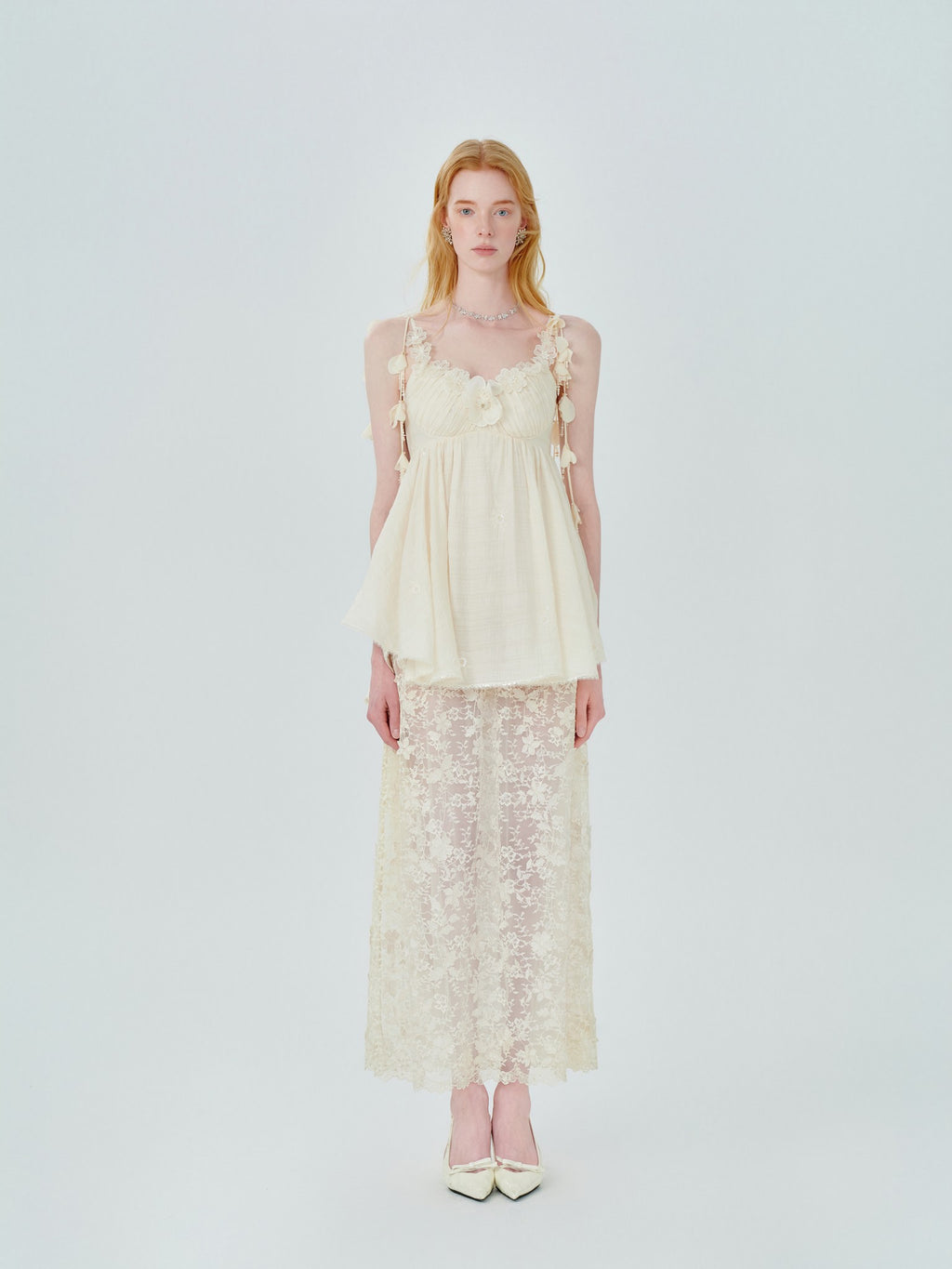 Pearl Wonderland Lace Appliqué Bustier Maxi Dress back view