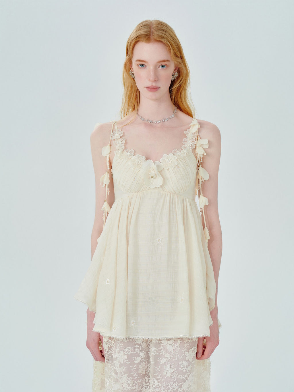 Pearl Wonderland Lace Appliqué Bustier Maxi Dress styling