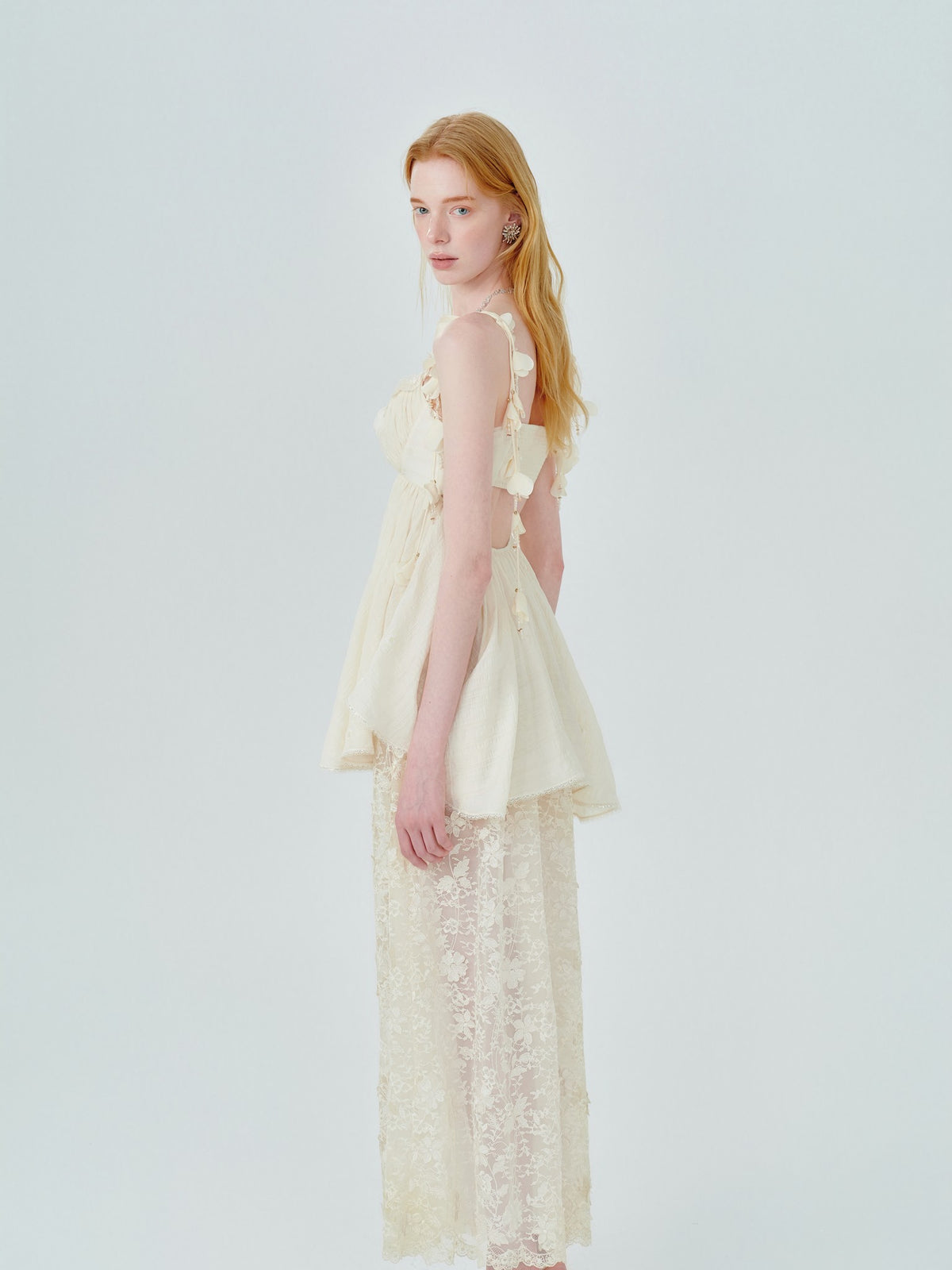 Pearl Wonderland Lace Appliqué Bustier Maxi Dress full look
