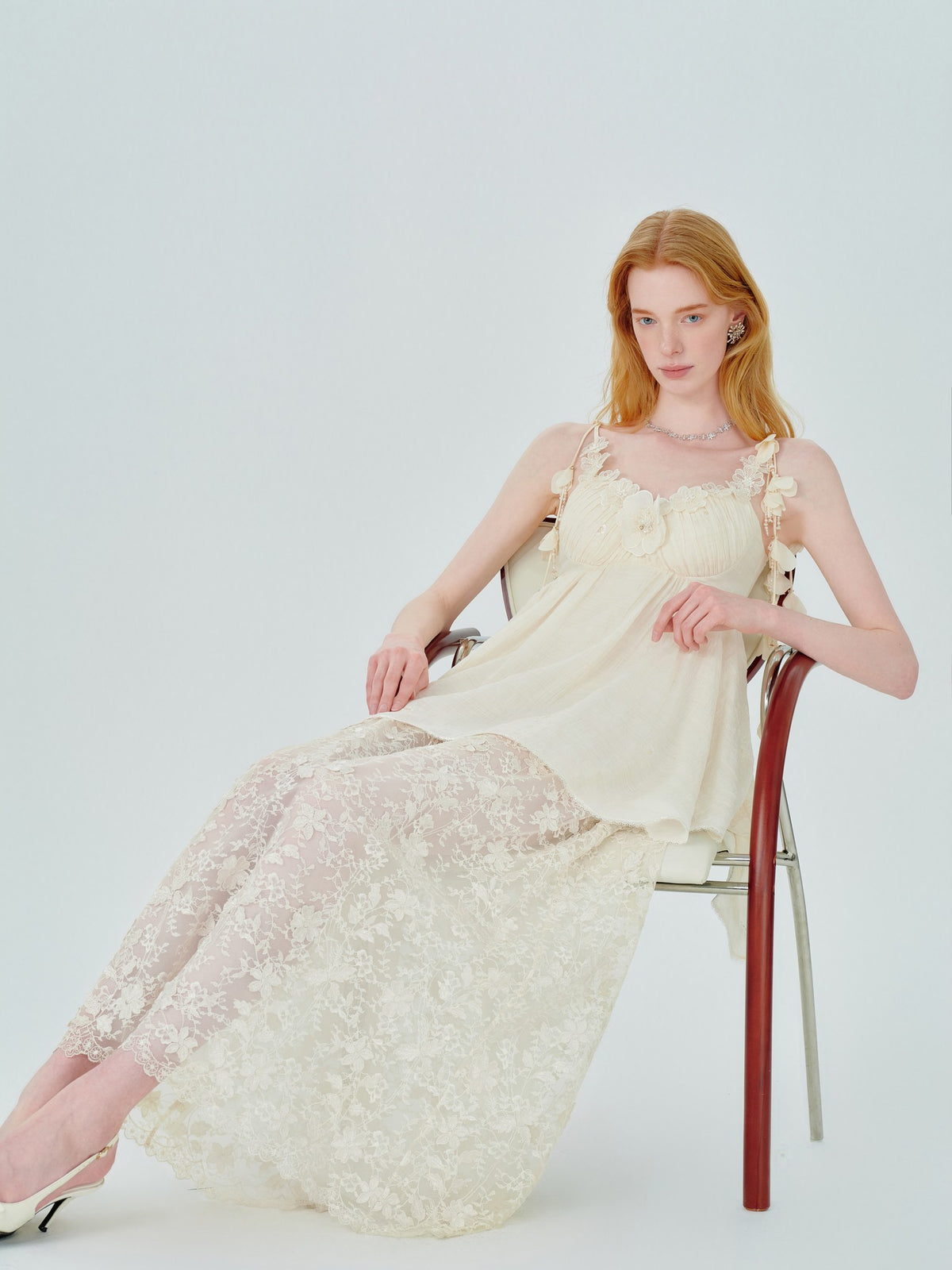 Pearl Wonderland Lace Appliqué Bustier Maxi Dress back detail