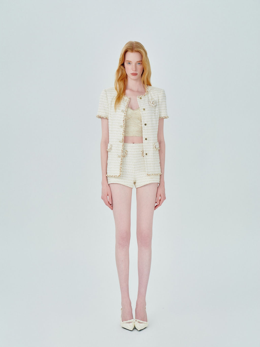 Rue Cambon Striped Beaded Tweed Jacket beaded trim detail
