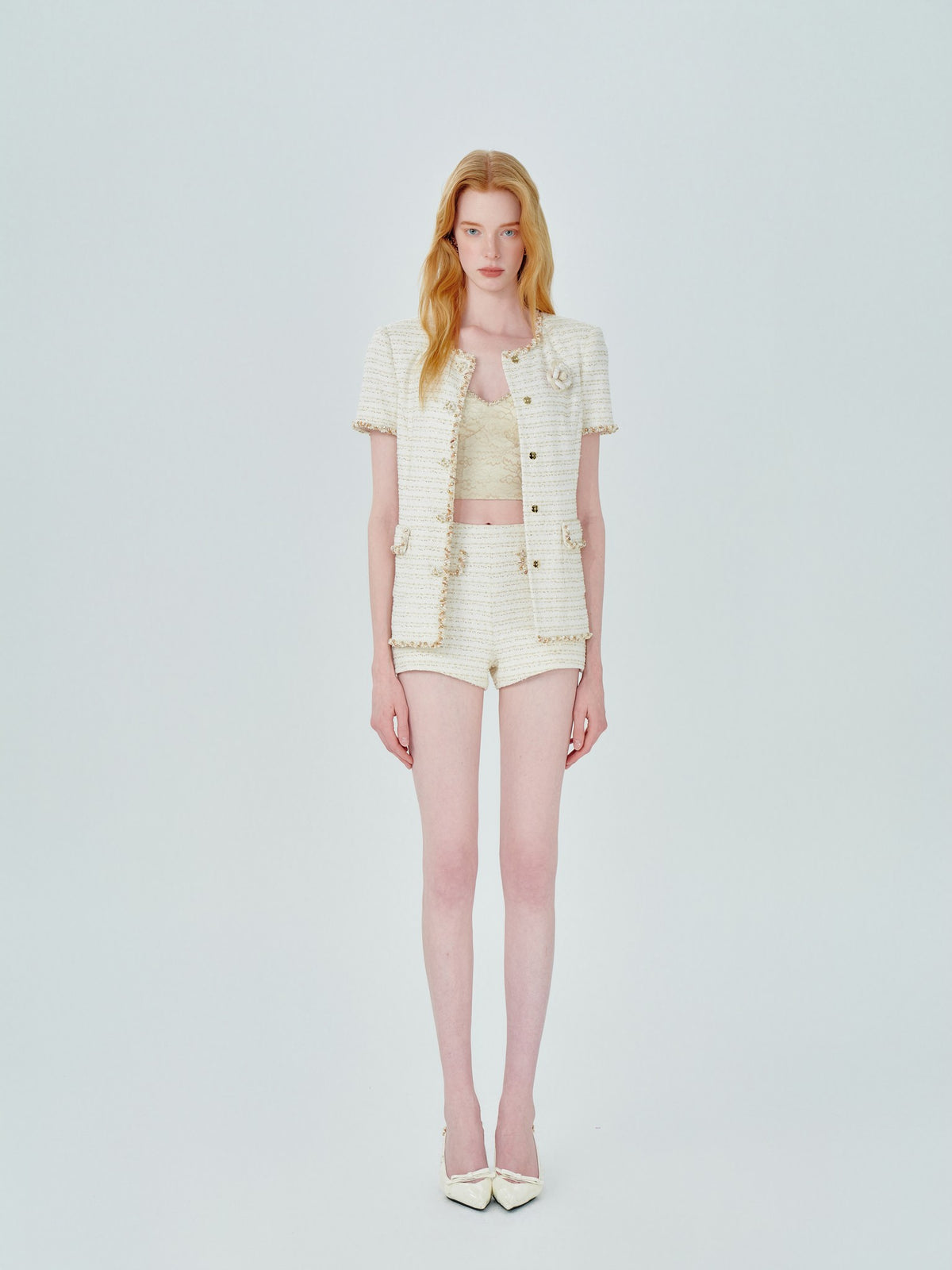Rue Cambon Striped Beaded Tweed Jacket beaded trim detail