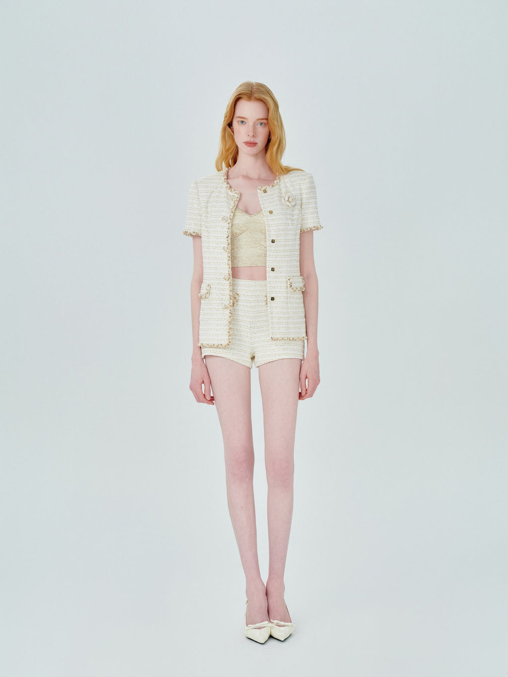 Rue Cambon Striped Beaded Tweed Jacket back view