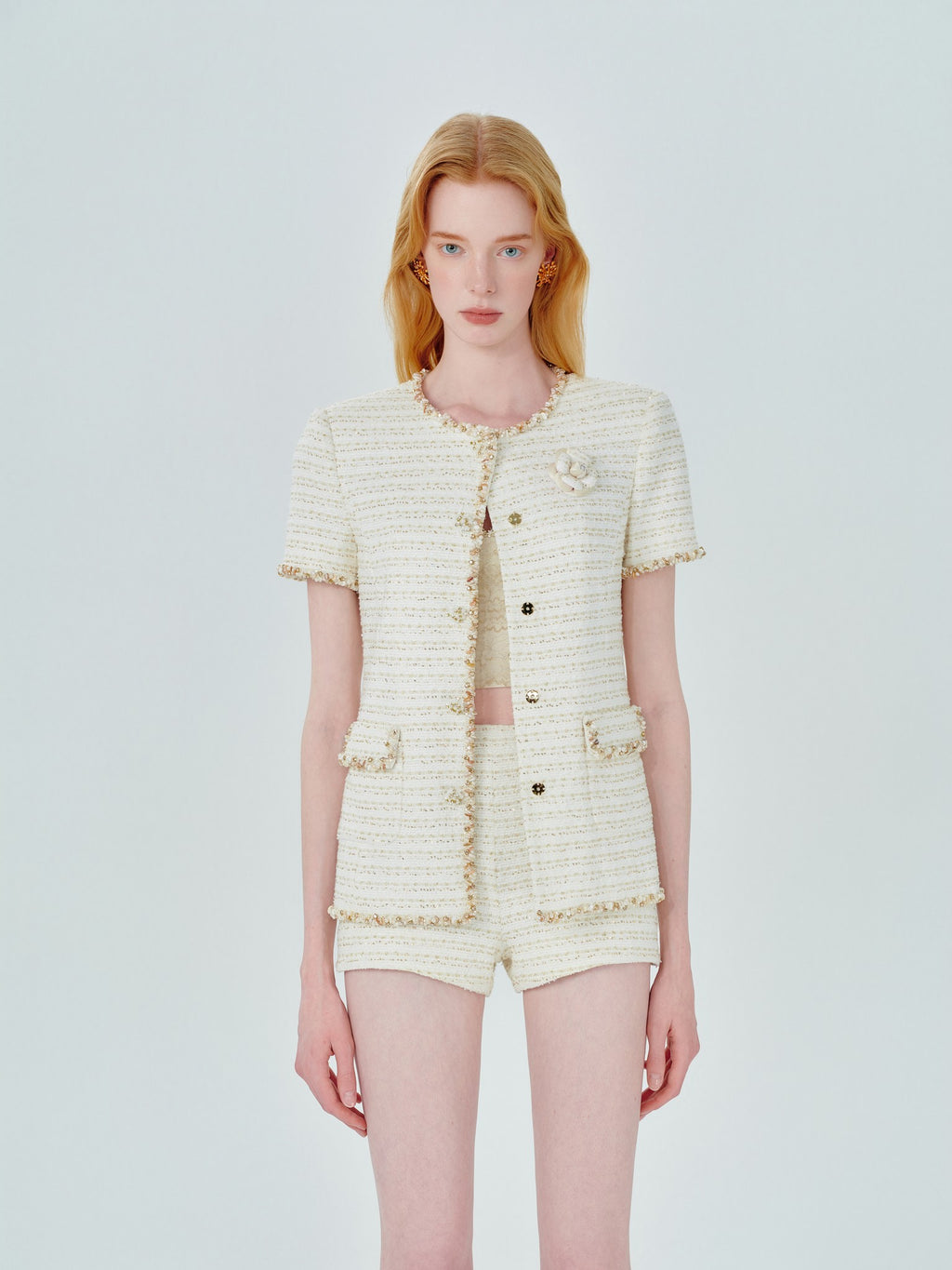 Rue Cambon Striped Beaded Tweed Jacket stripe detail