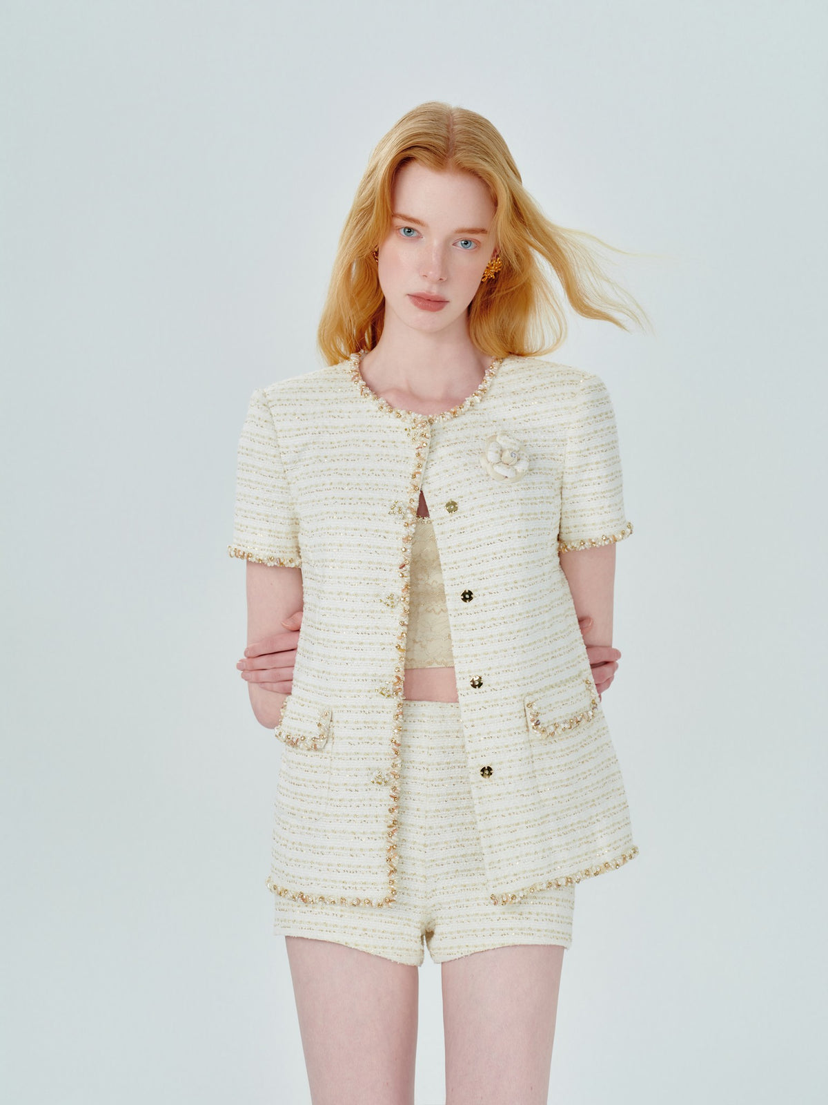Rue Cambon Striped Beaded Tweed Jacket styling