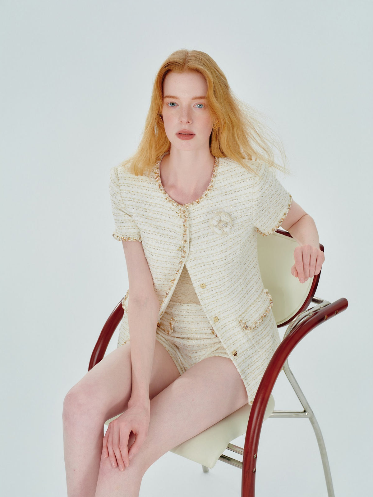 Rue Cambon Striped Beaded Tweed Jacket side profile
