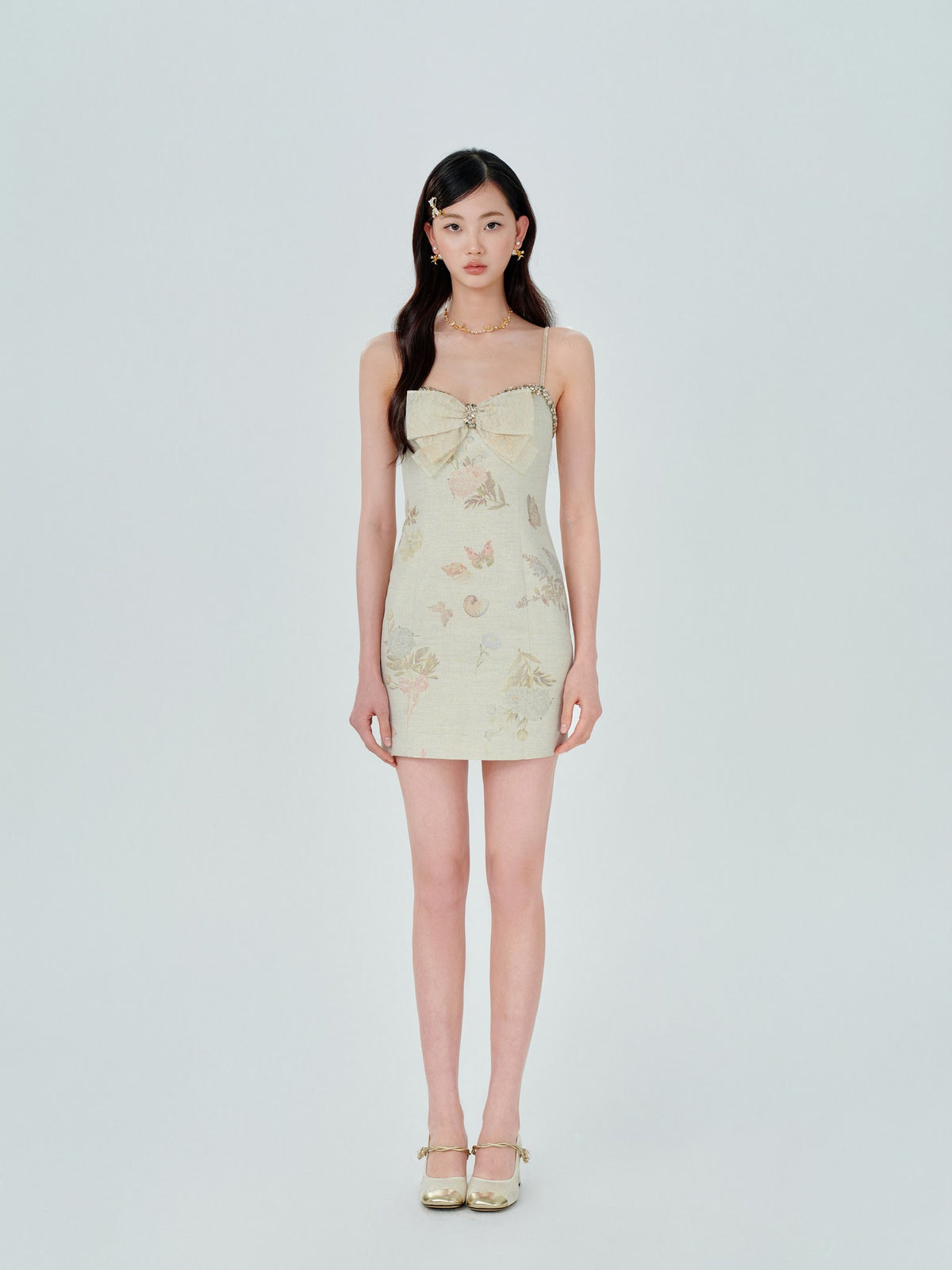 Pearl Wonderland Linen Lace Bow Bodycon Mini Dress lookbook cover