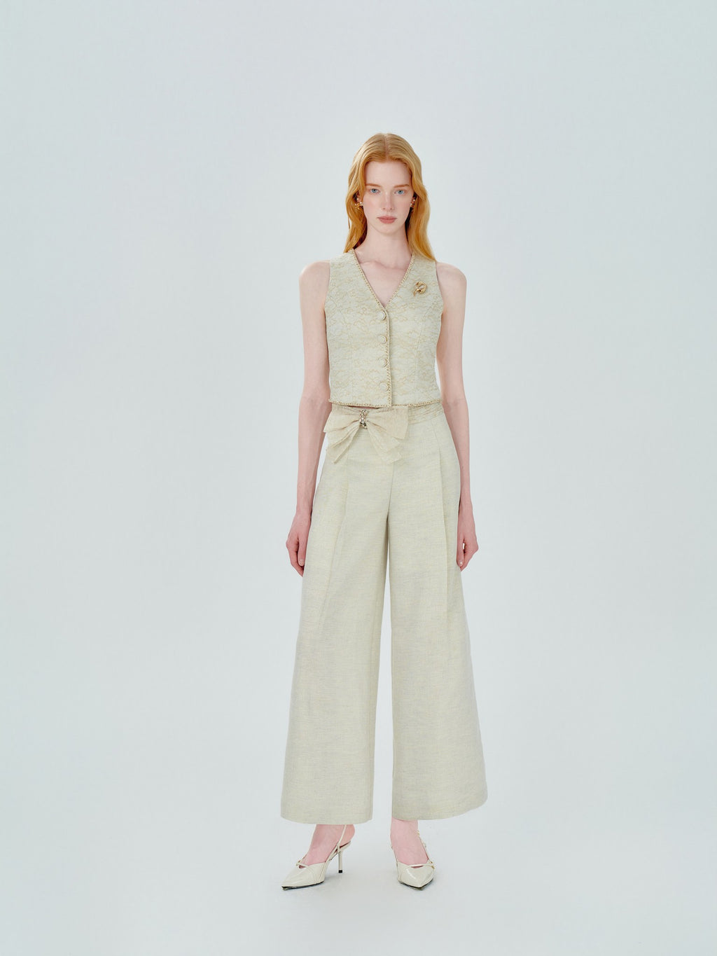 Mayfair Beige Tailored Lace Sleeveless Vest back view