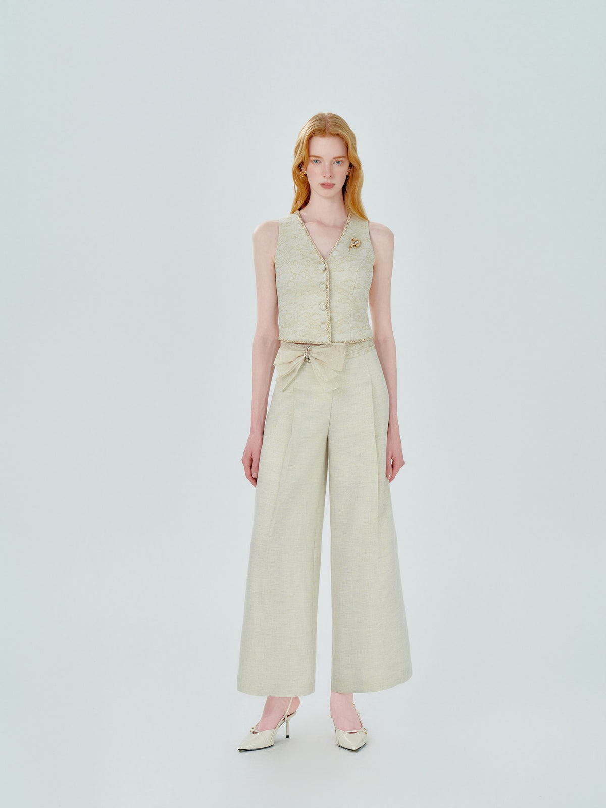 Mayfair Beige Tailored Lace Sleeveless Vest back view