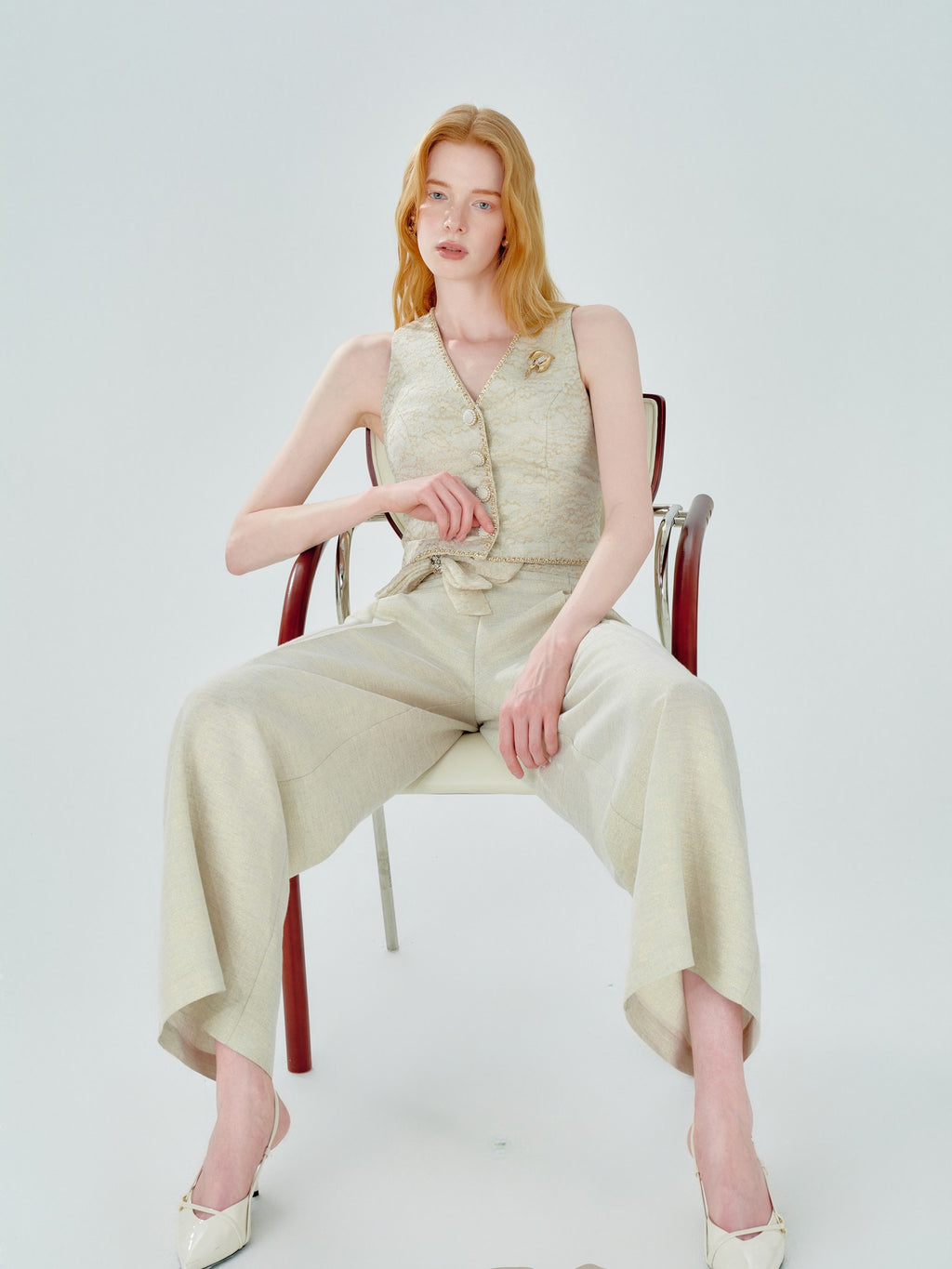 Mayfair Bowknot Spliced Lace Wide-Leg Trousers back view