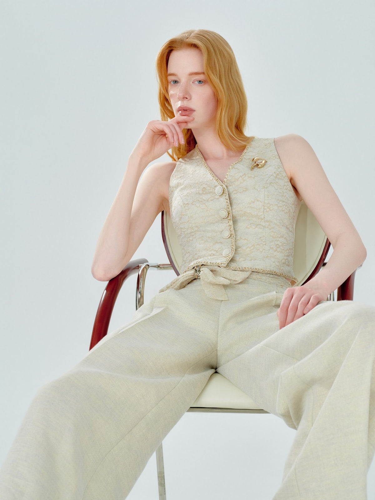 Mayfair Bowknot Spliced Lace Wide-Leg Trousers styling