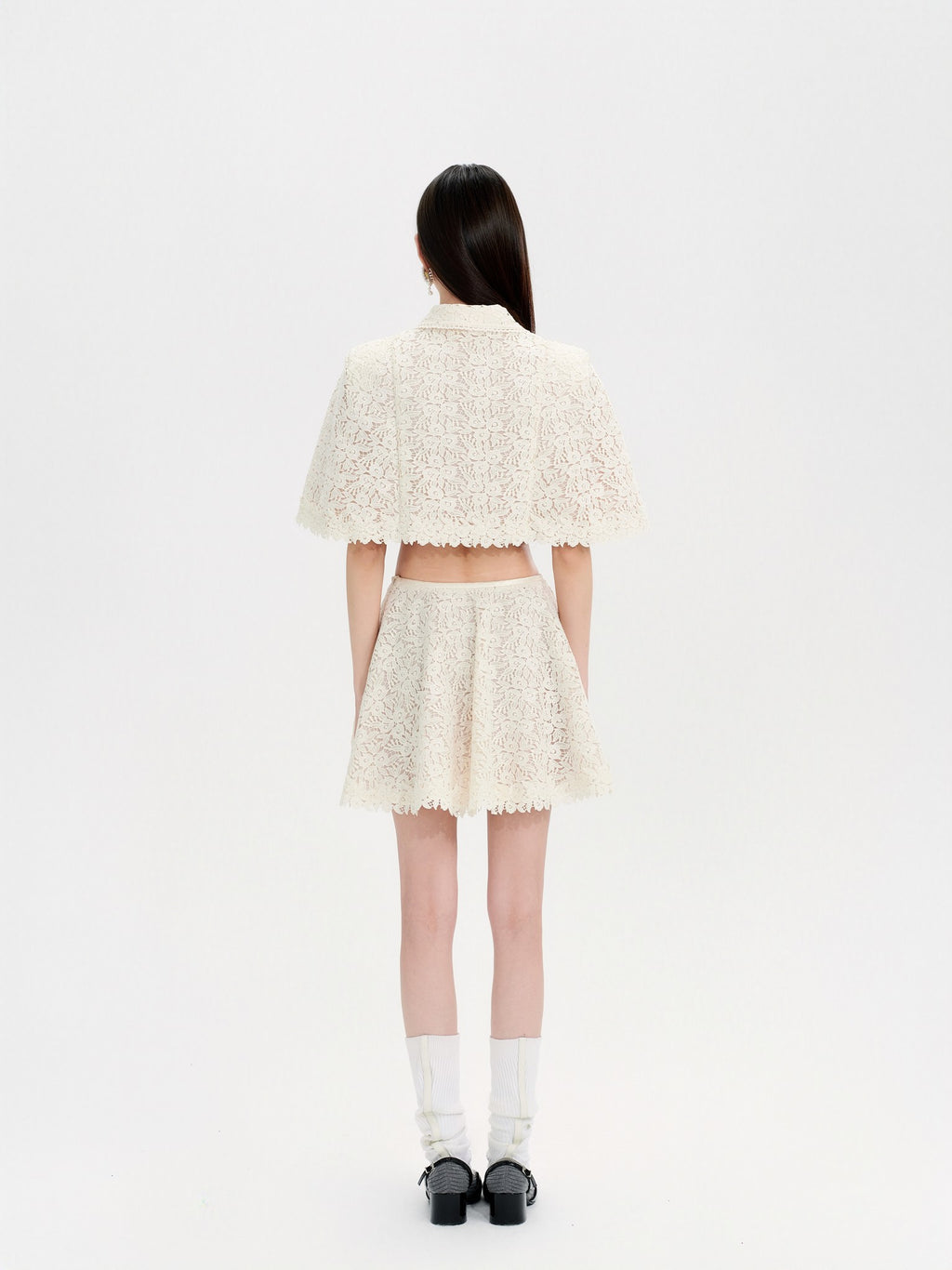 Mayfair Beige Lace Embroidered Cape Jacket front detail