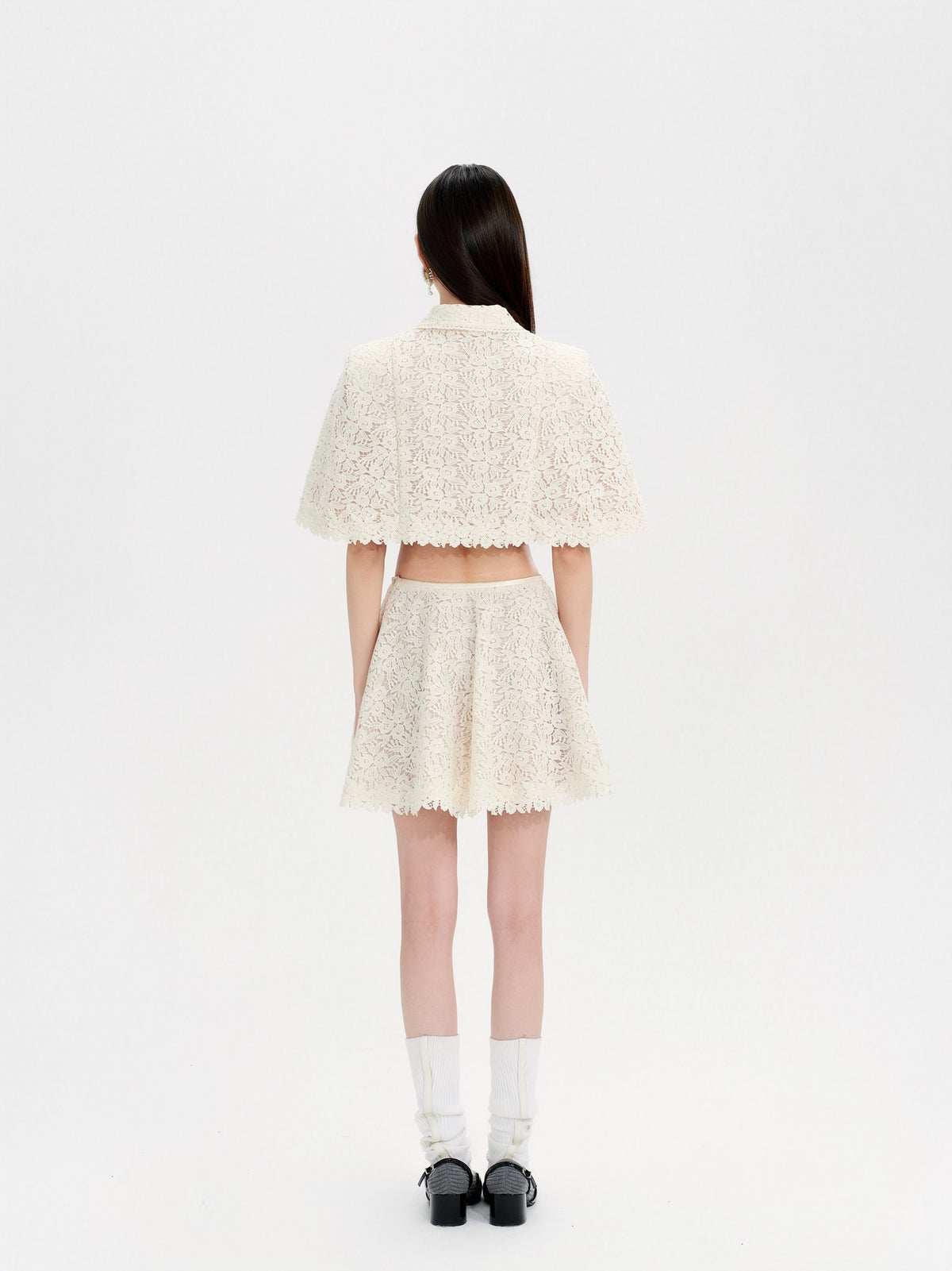 Mayfair Beige Lace Embroidered Cape Jacket front detail