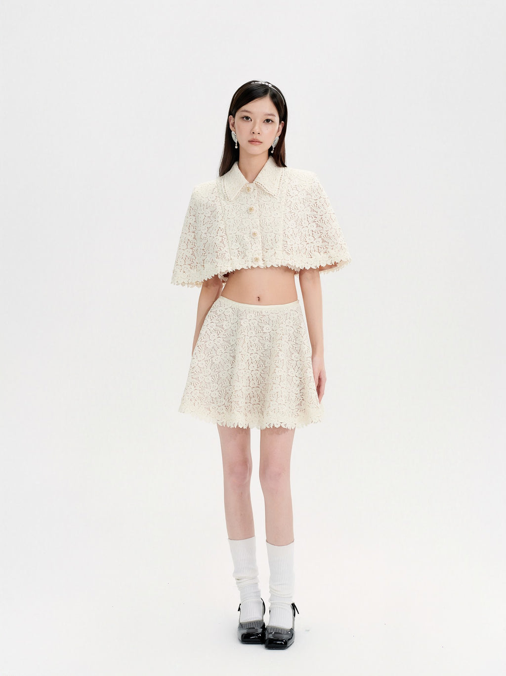 Mayfair Beige Lace Embroidered Cape Jacket lookbook