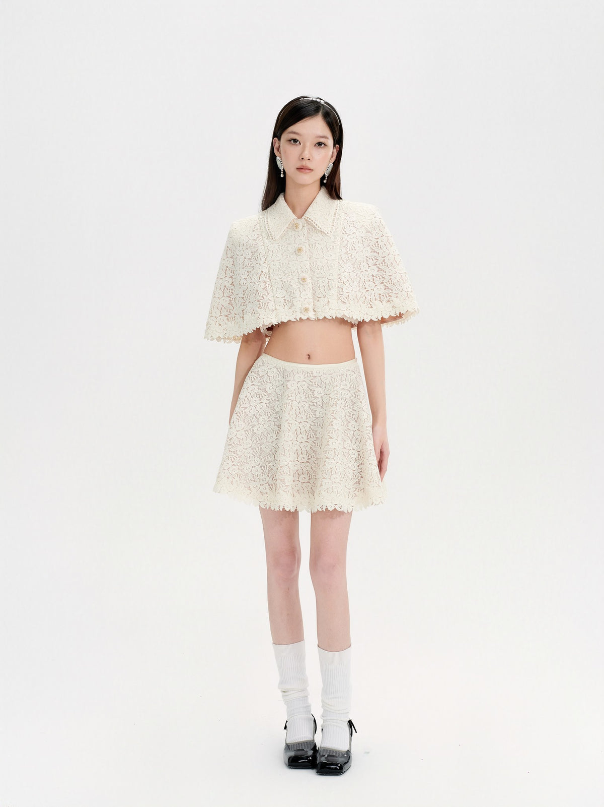 Mayfair Beige Lace Embroidered Cape Jacket lookbook