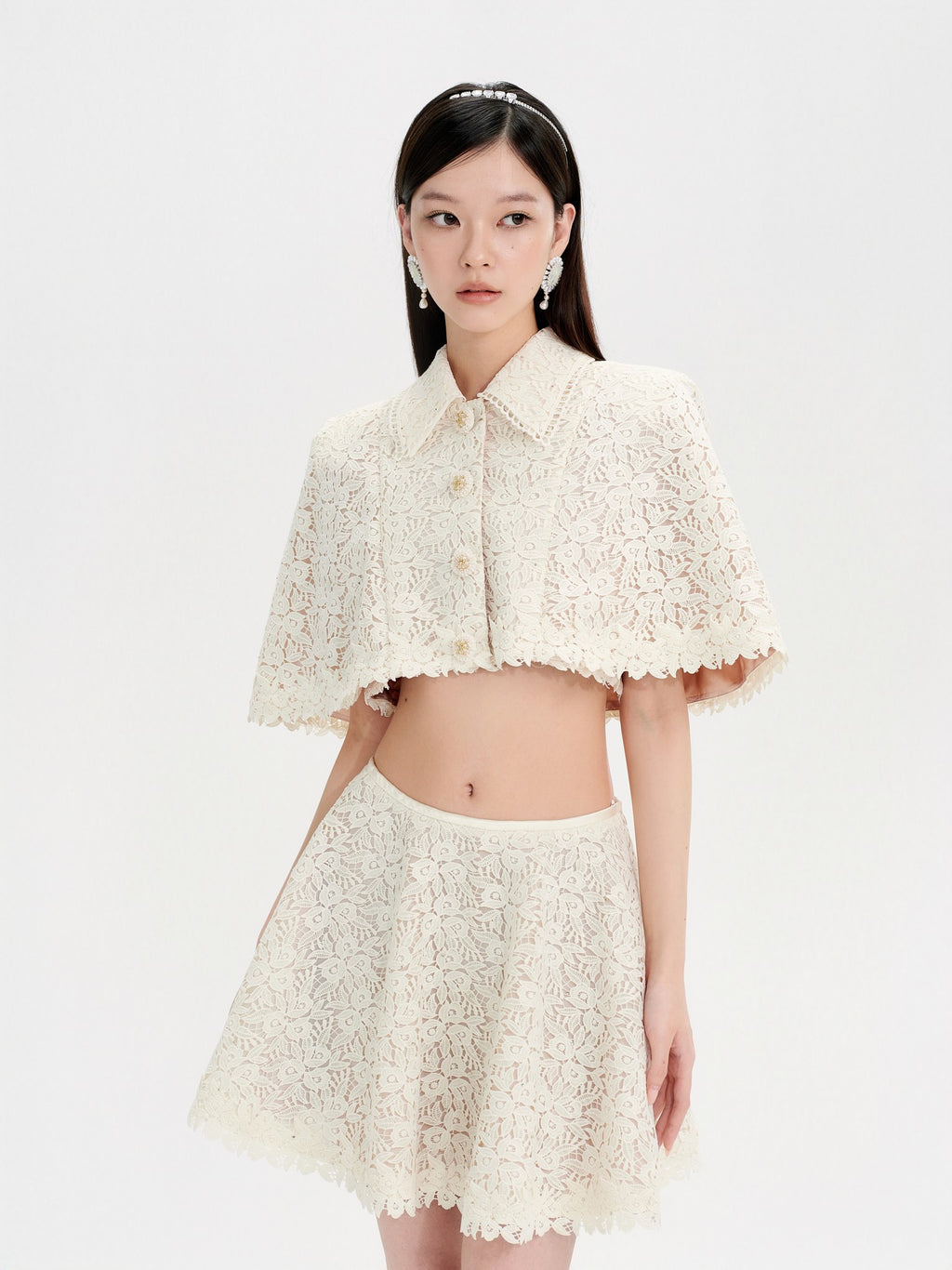 Mayfair Beige Lace Embroidered Cape Jacket lookbook