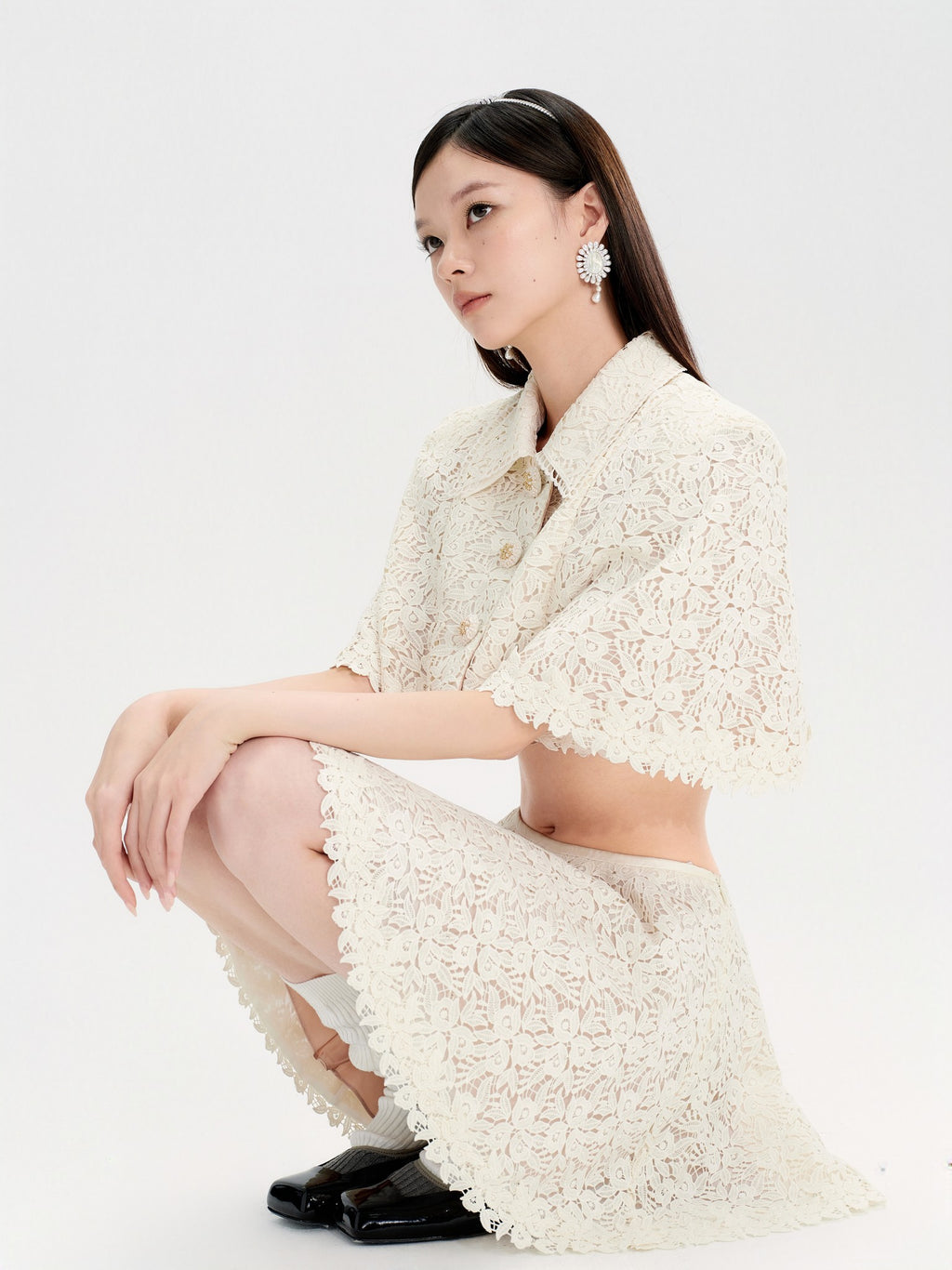 Mayfair Beige Lace Embroidered Cape Jacket lookbook