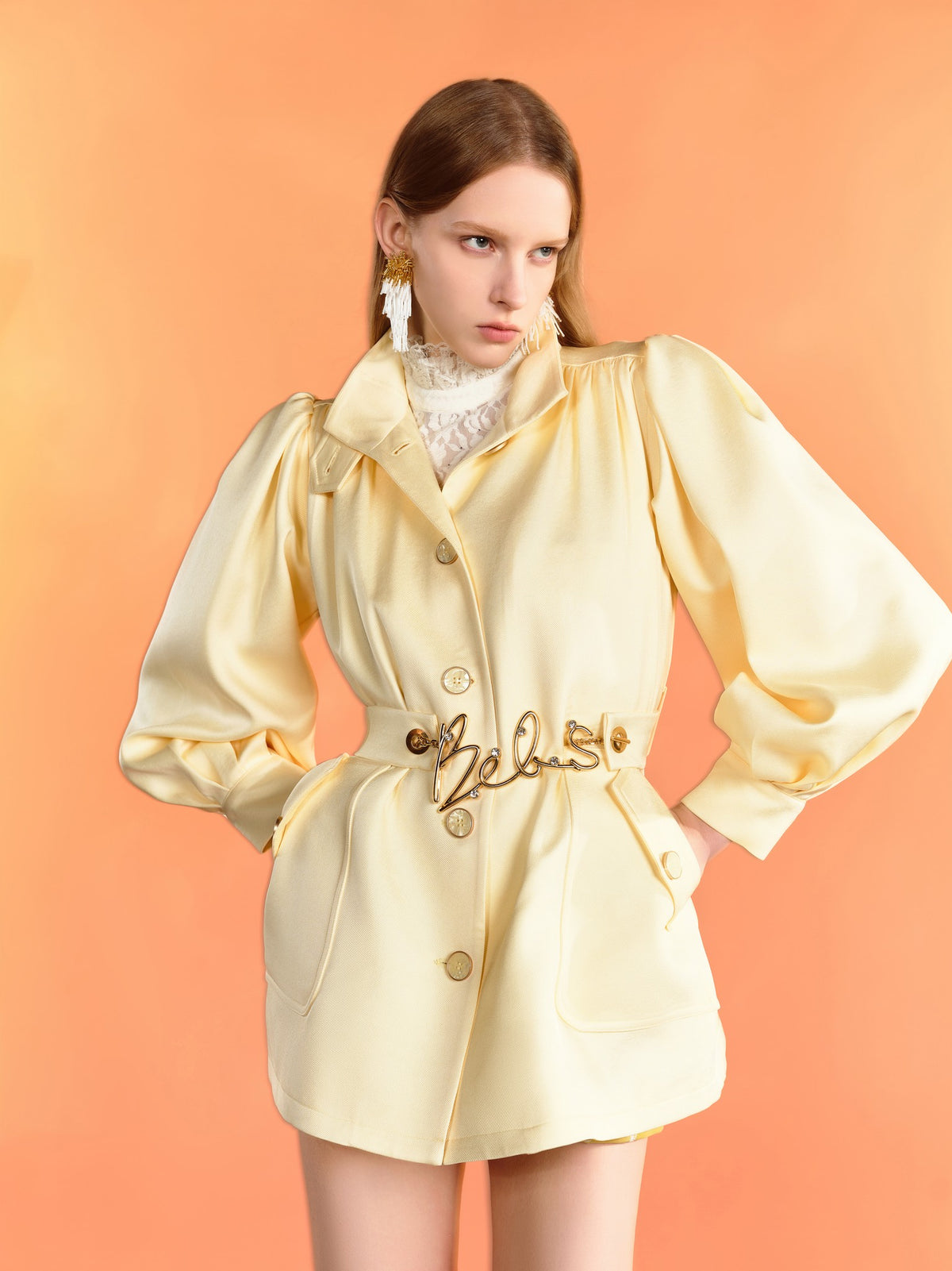 Mayfair Pale Yellow Vintage Tailored Trench Coat back view