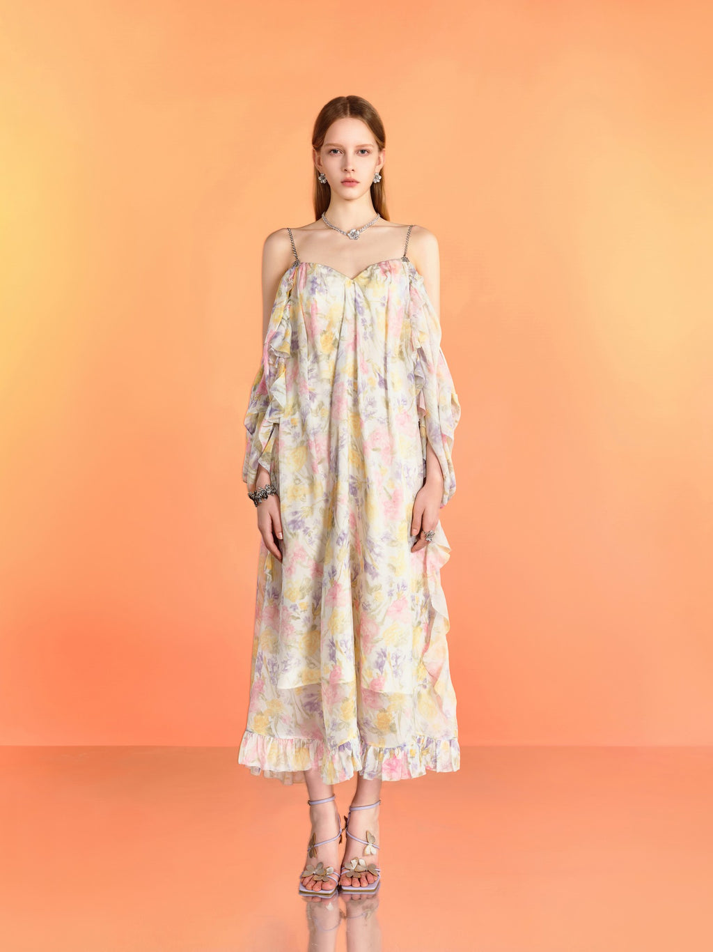 Riviera Mulberry Silk Cutout Floral Off-Shoulder Maxi Dress movement