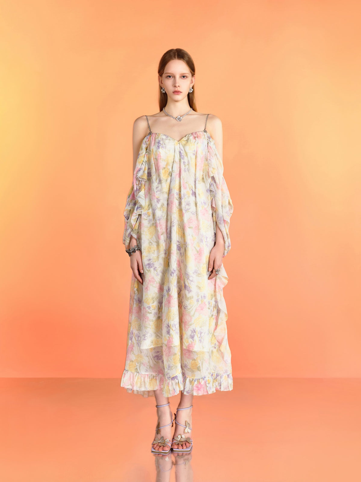 Riviera Mulberry Silk Cutout Floral Off-Shoulder Maxi Dress movement