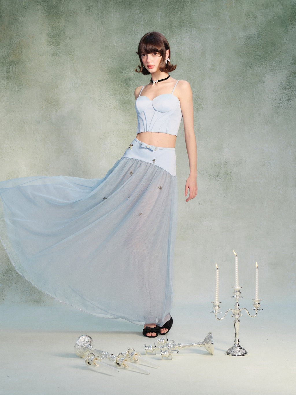 Sunset Bloom Blue Cropped Cutout Camisole color detail