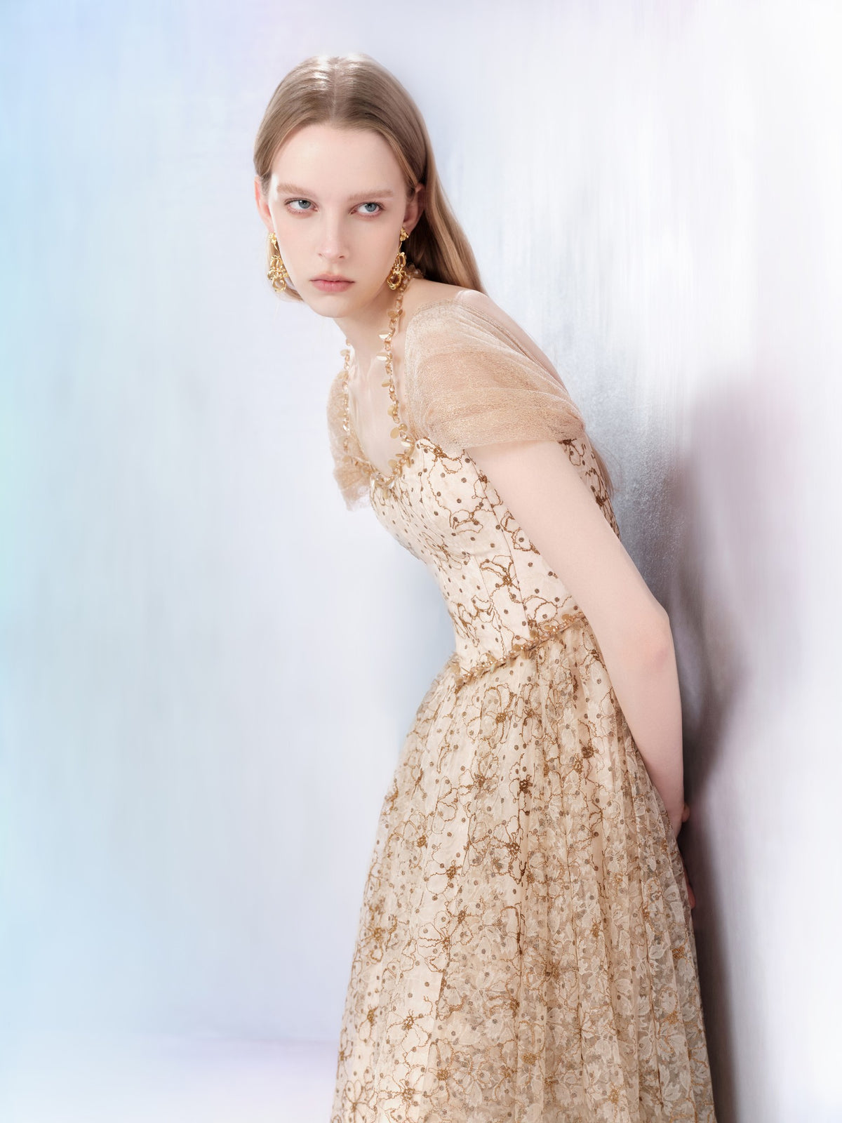 Pearl Wonderland Tulle Embroidered Sequin Waist Dress front detail