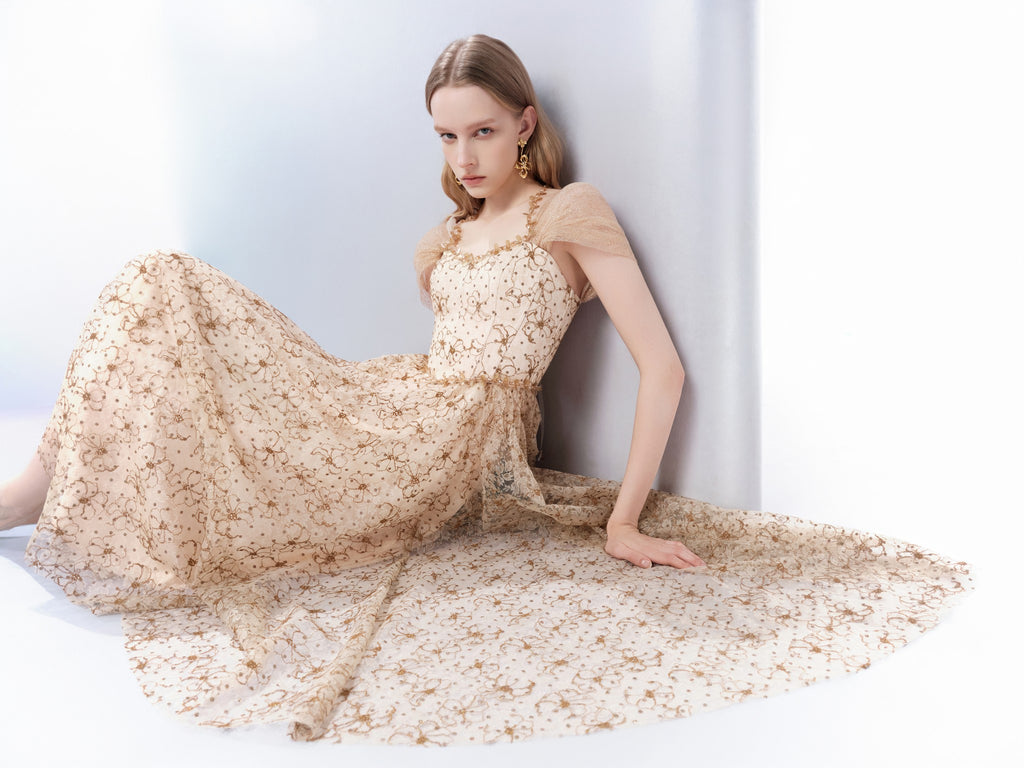 Pearl Wonderland Tulle Embroidered Sequin Waist Dress side profile