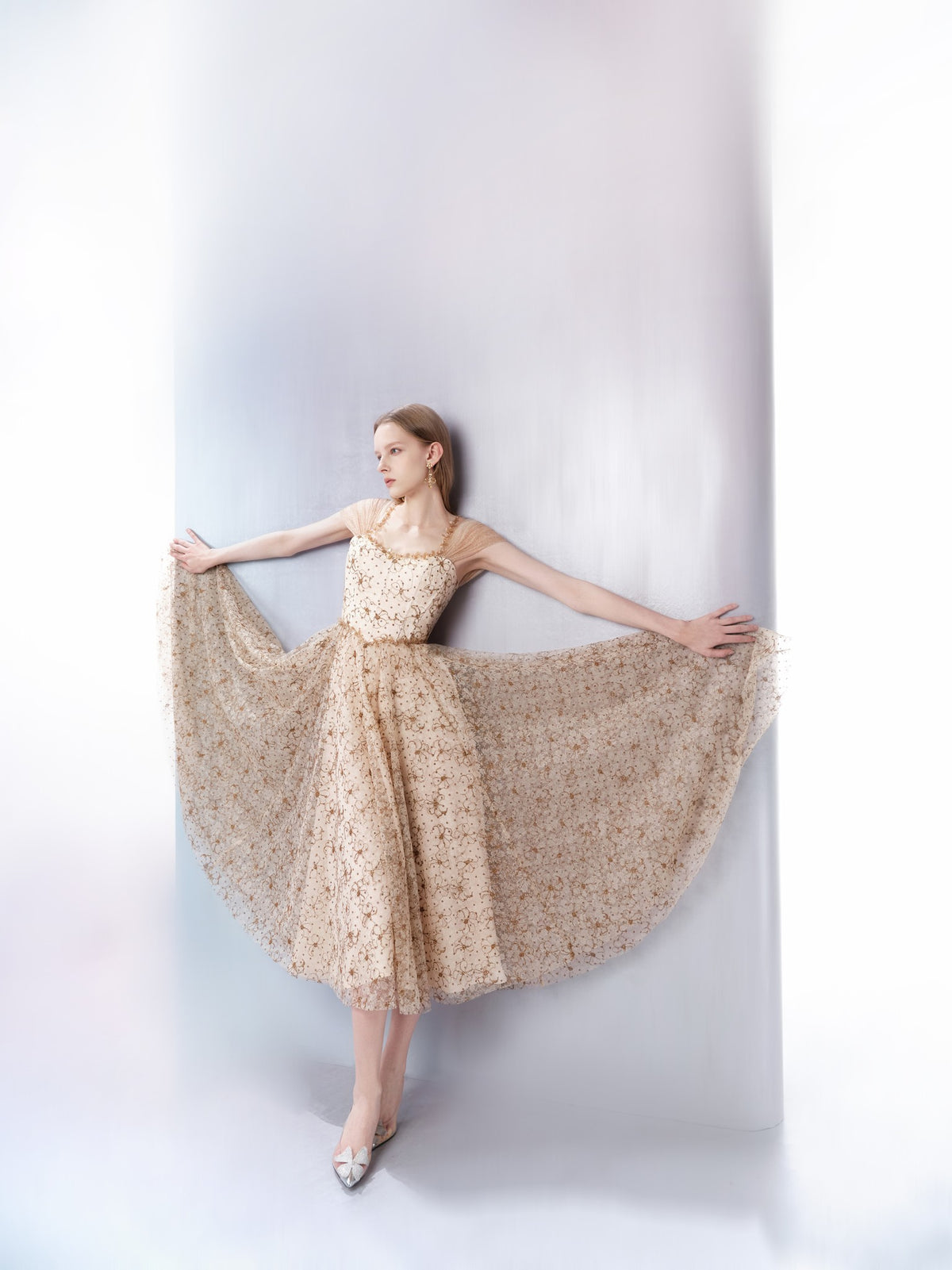 Pearl Wonderland Tulle Embroidered Sequin Waist Dress detail shot