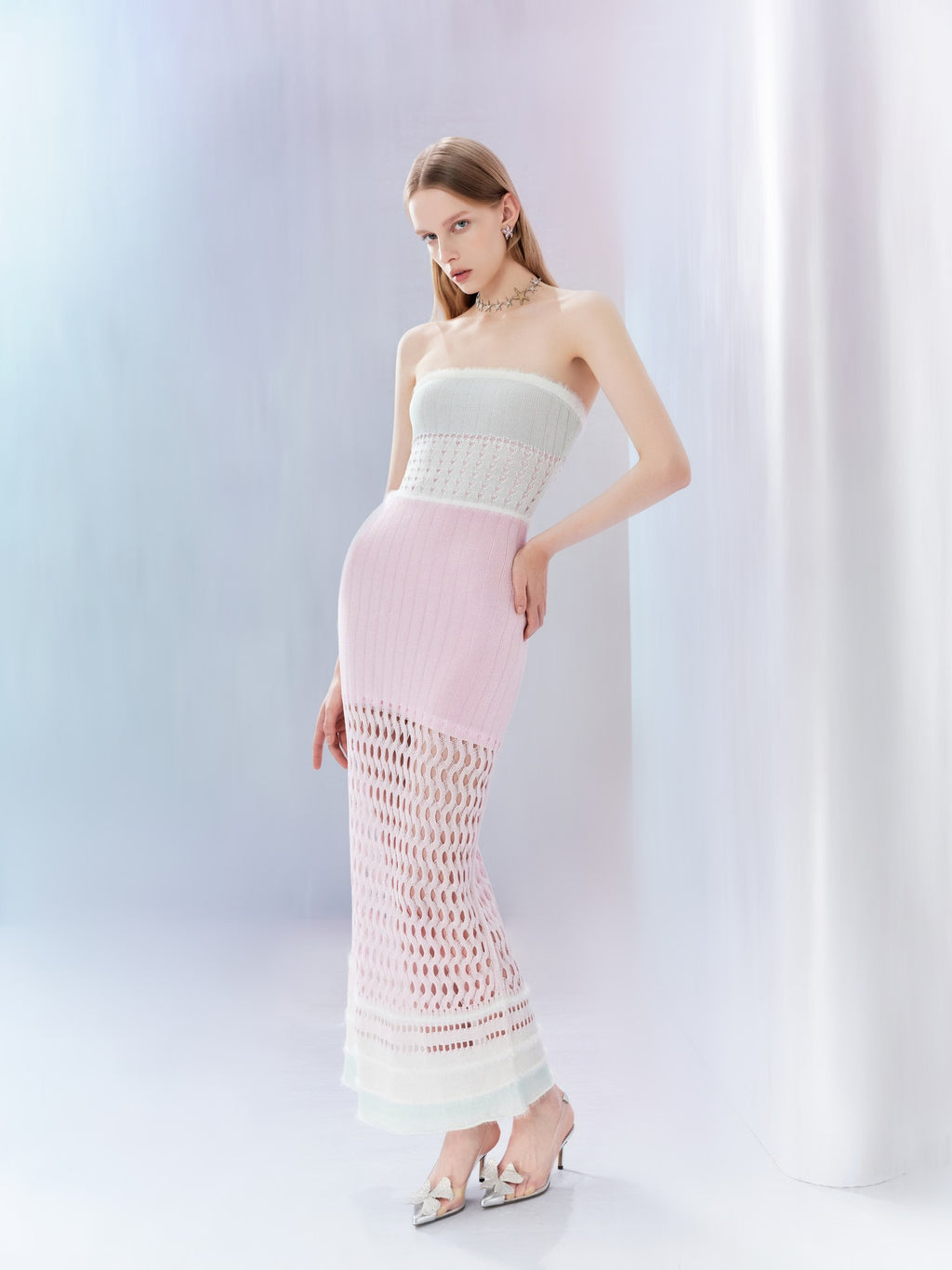 Riviera Cutout Bustier Knit Maxi Dress front detail