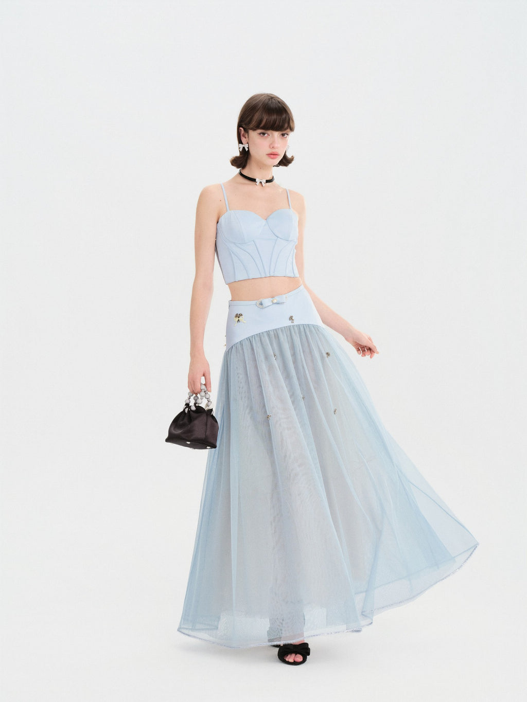 Sunset Bloom Blue Cropped Cutout Camisole front detail