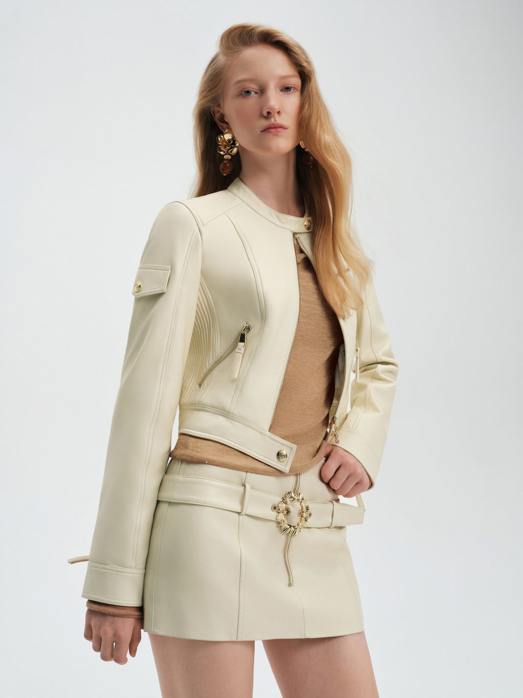 Rue Cambon Cropped Leather Moto Jacket side profile