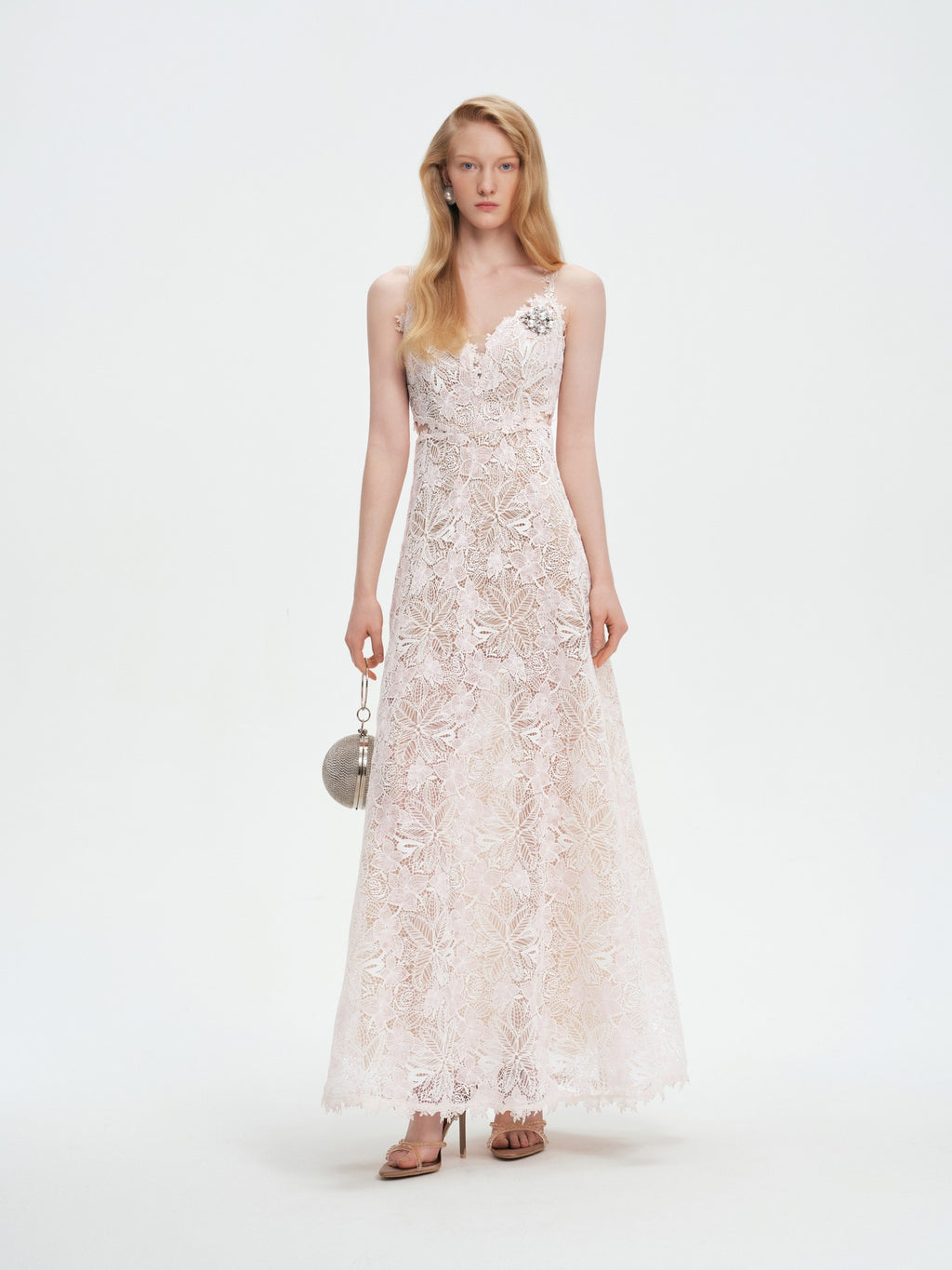 Pearl Wonderland 3D Floral Lace V-Neck Maxi Dress front detail