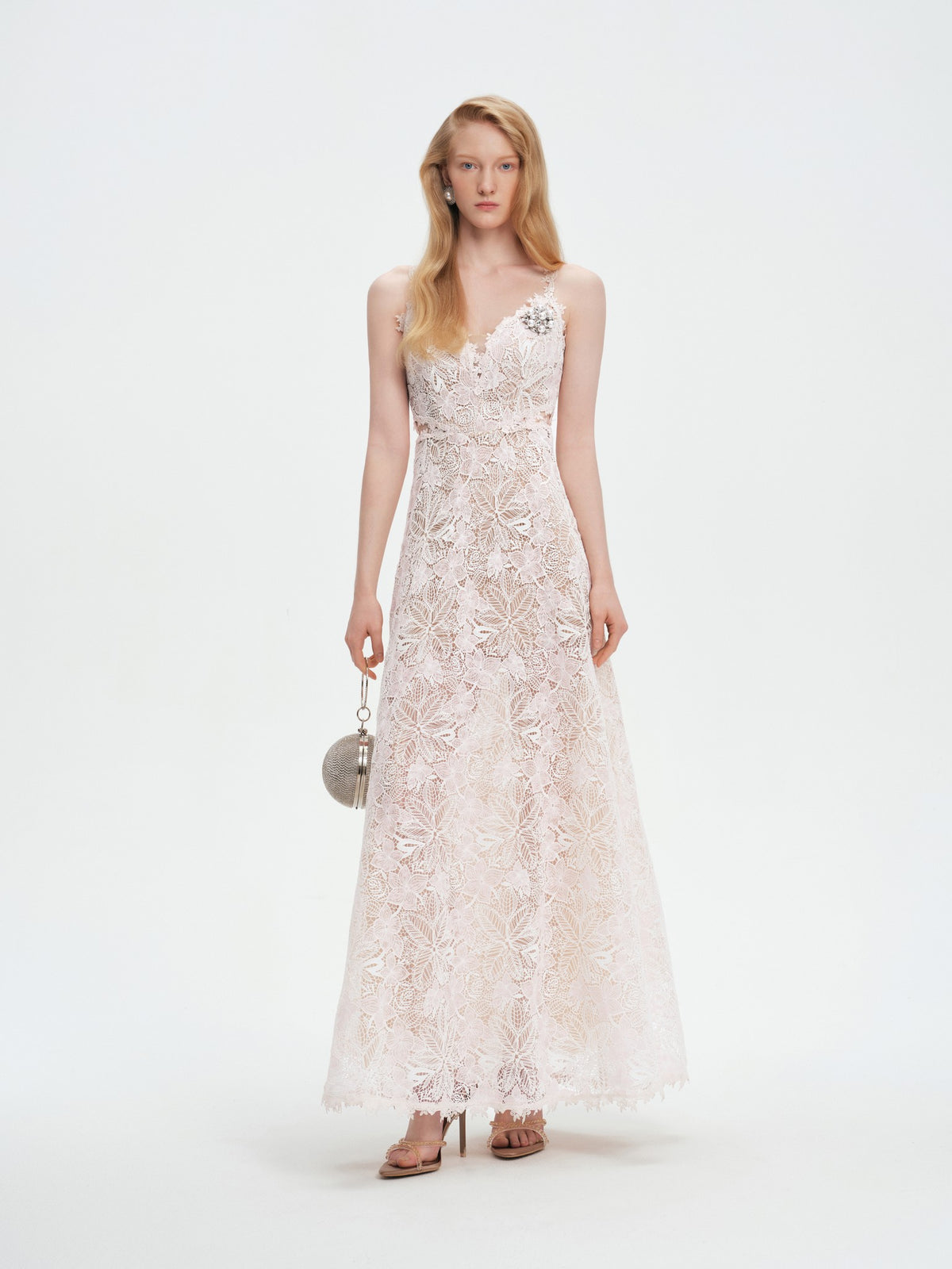 Pearl Wonderland 3D Floral Lace V-Neck Maxi Dress front detail