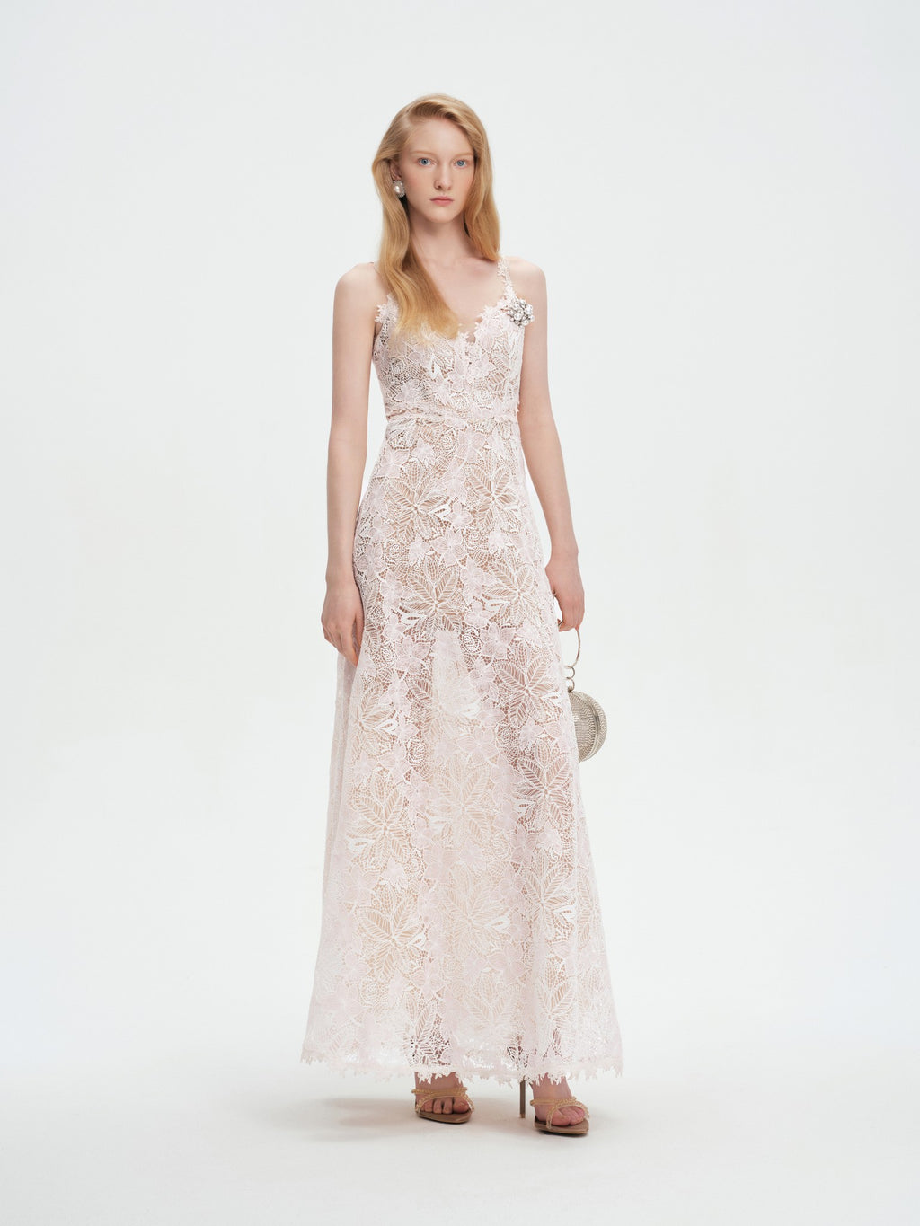 Pearl Wonderland 3D Floral Lace V-Neck Maxi Dress back view