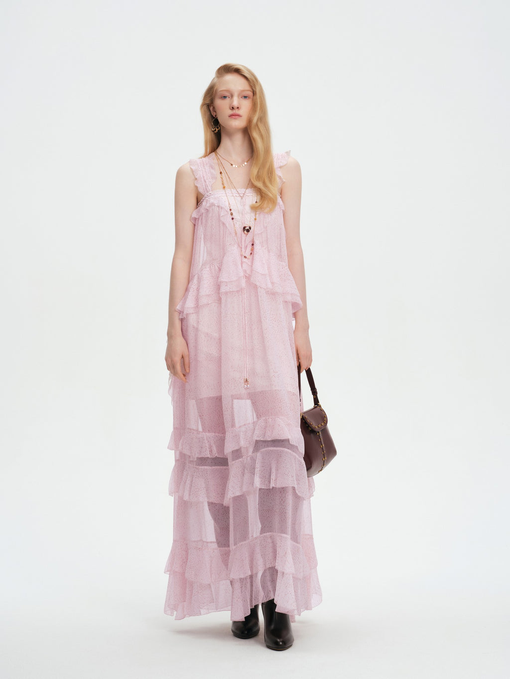 Riviera Silk Slip Maxi Dress with Ruffle Hem front detail