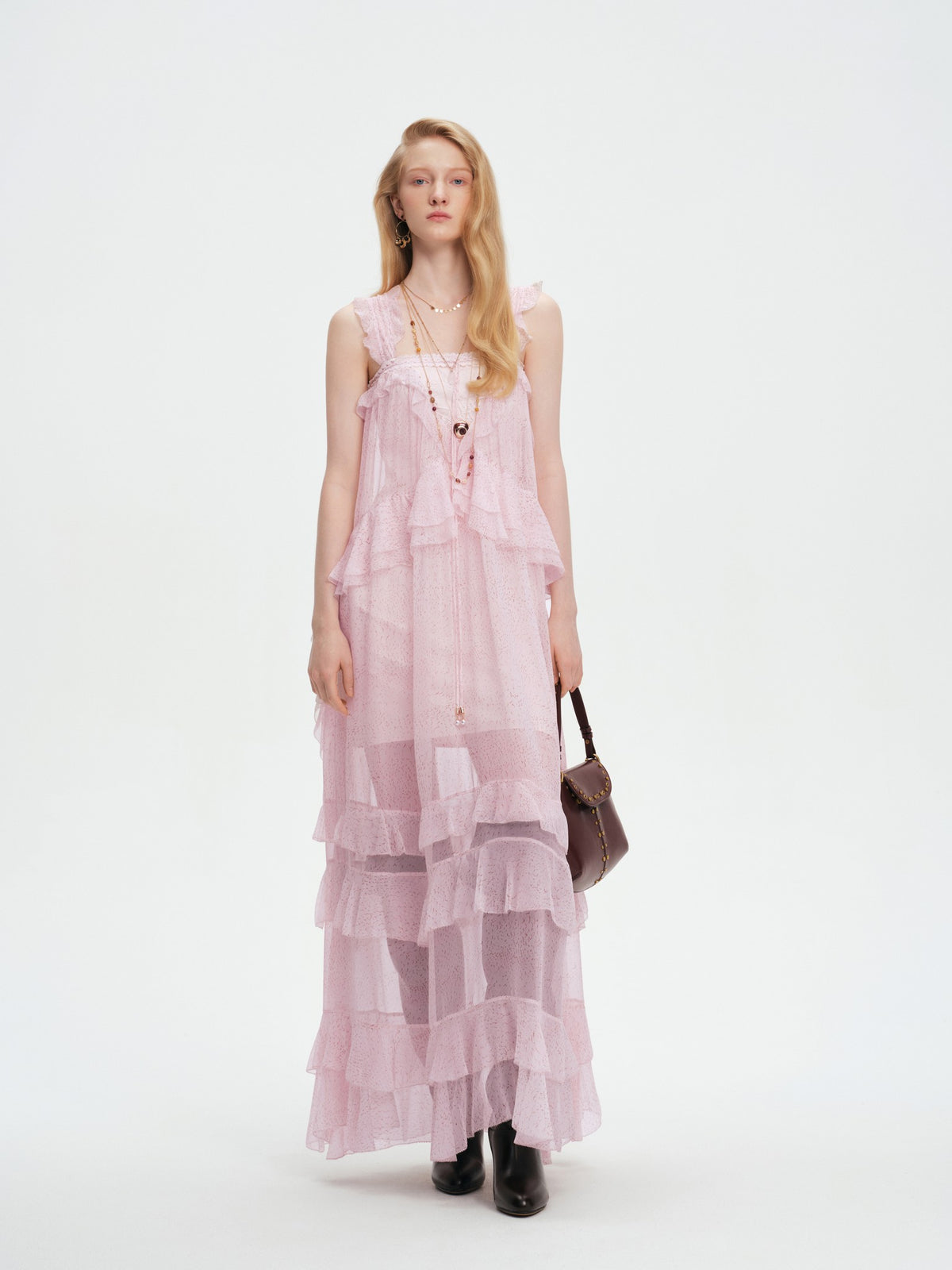 Riviera Silk Slip Maxi Dress with Ruffle Hem front detail
