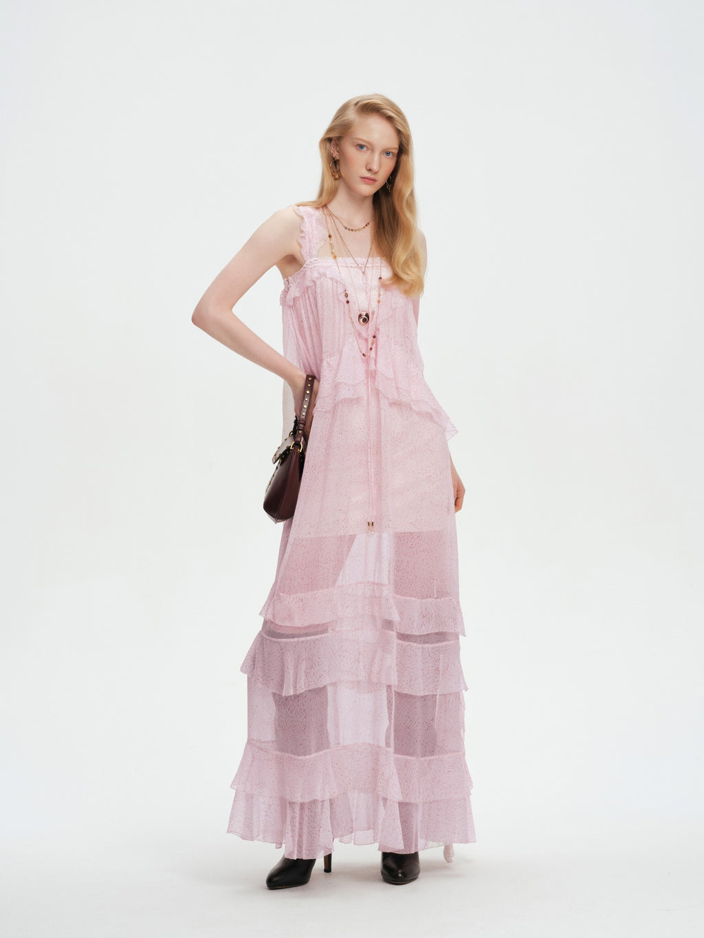 Riviera Silk Slip Maxi Dress with Ruffle Hem back view