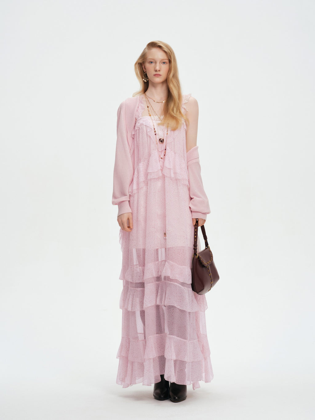 Riviera Silk Slip Maxi Dress with Ruffle Hem full body