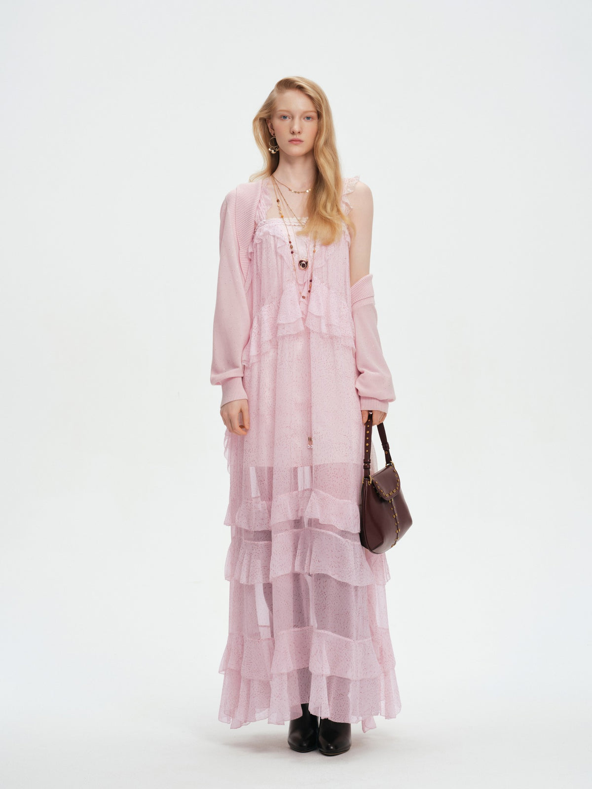Riviera Silk Slip Maxi Dress with Ruffle Hem full body