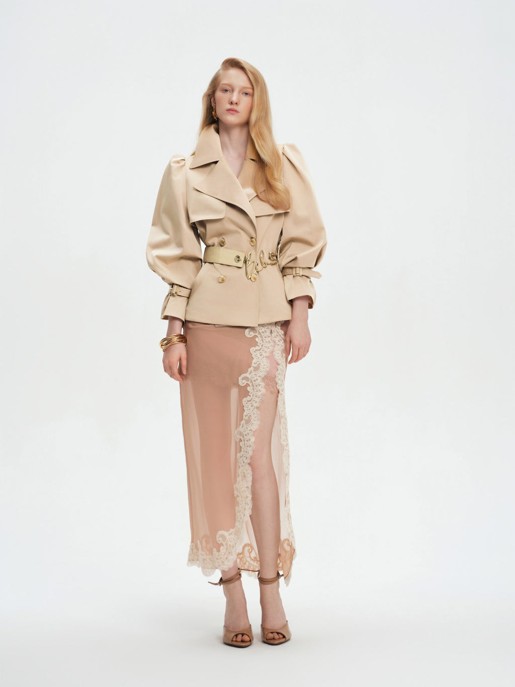 Pearl Wonderland Spliced Belt Trench Coat full look