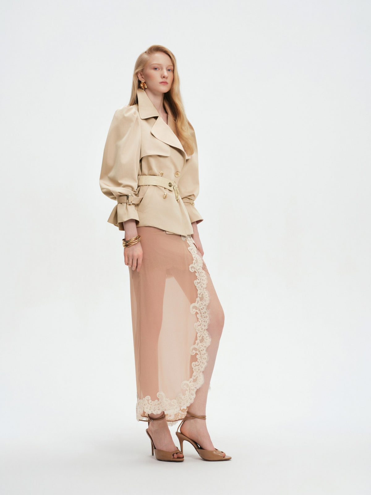 Midi skirt front view with high slit