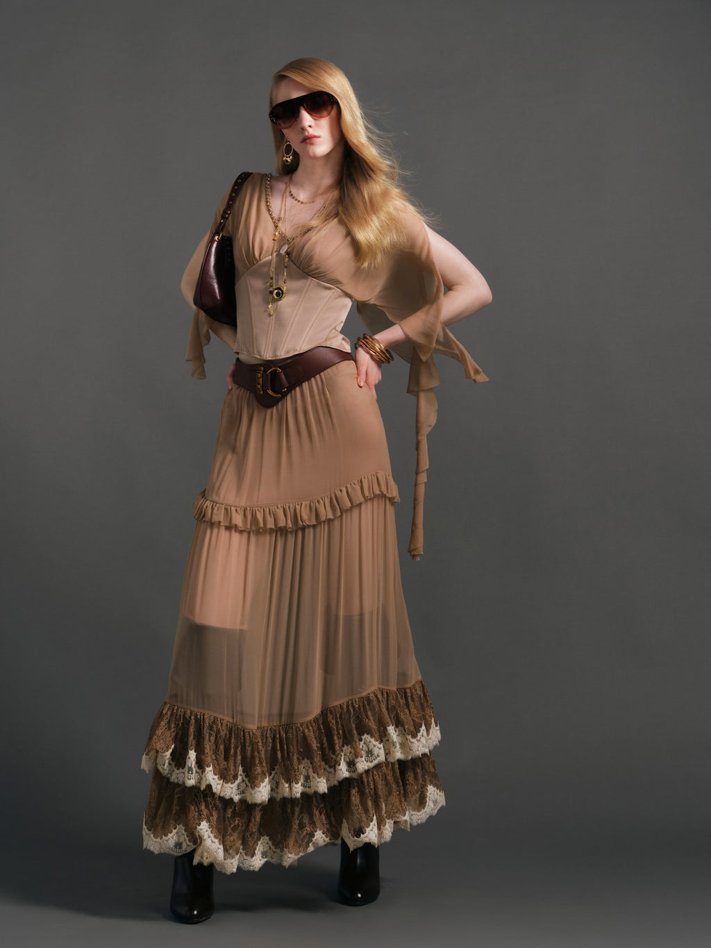 Maxi skirt hand-crafted ruching detail