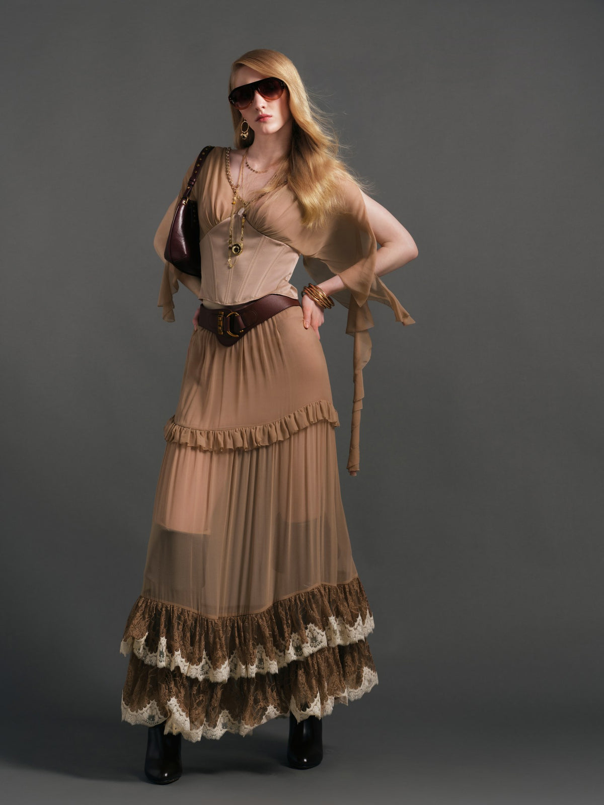 Maxi skirt hand-crafted ruching detail