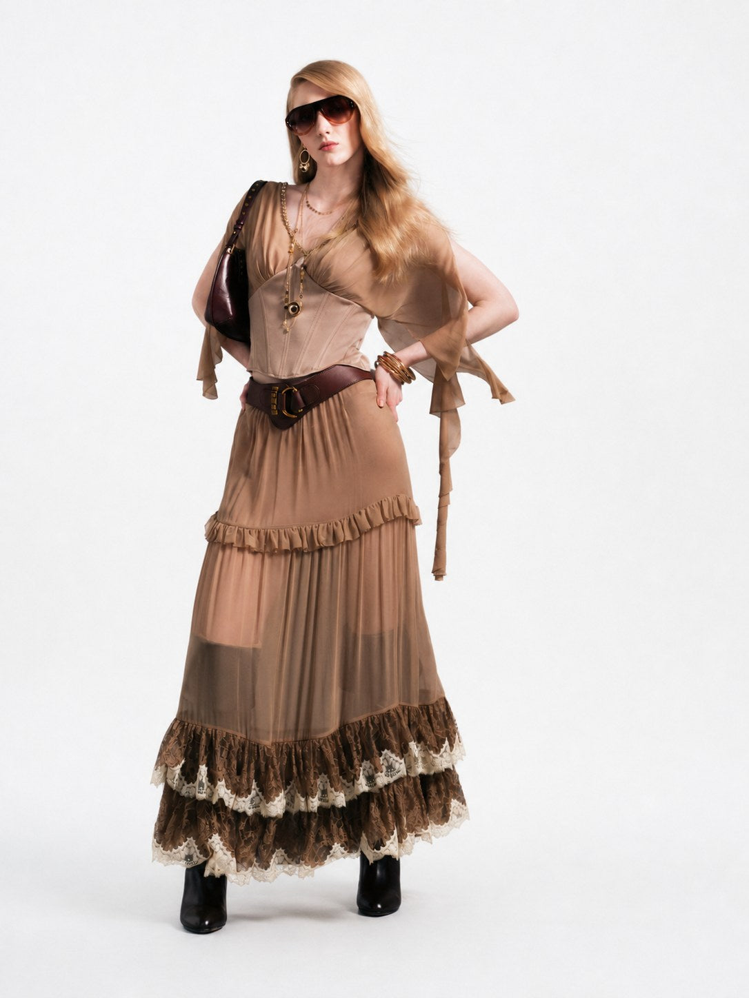 Maxi skirt back view with lace detail