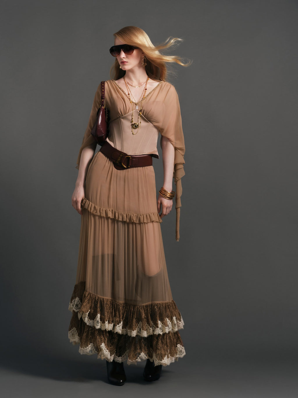 Maxi skirt ruffle hem close-up