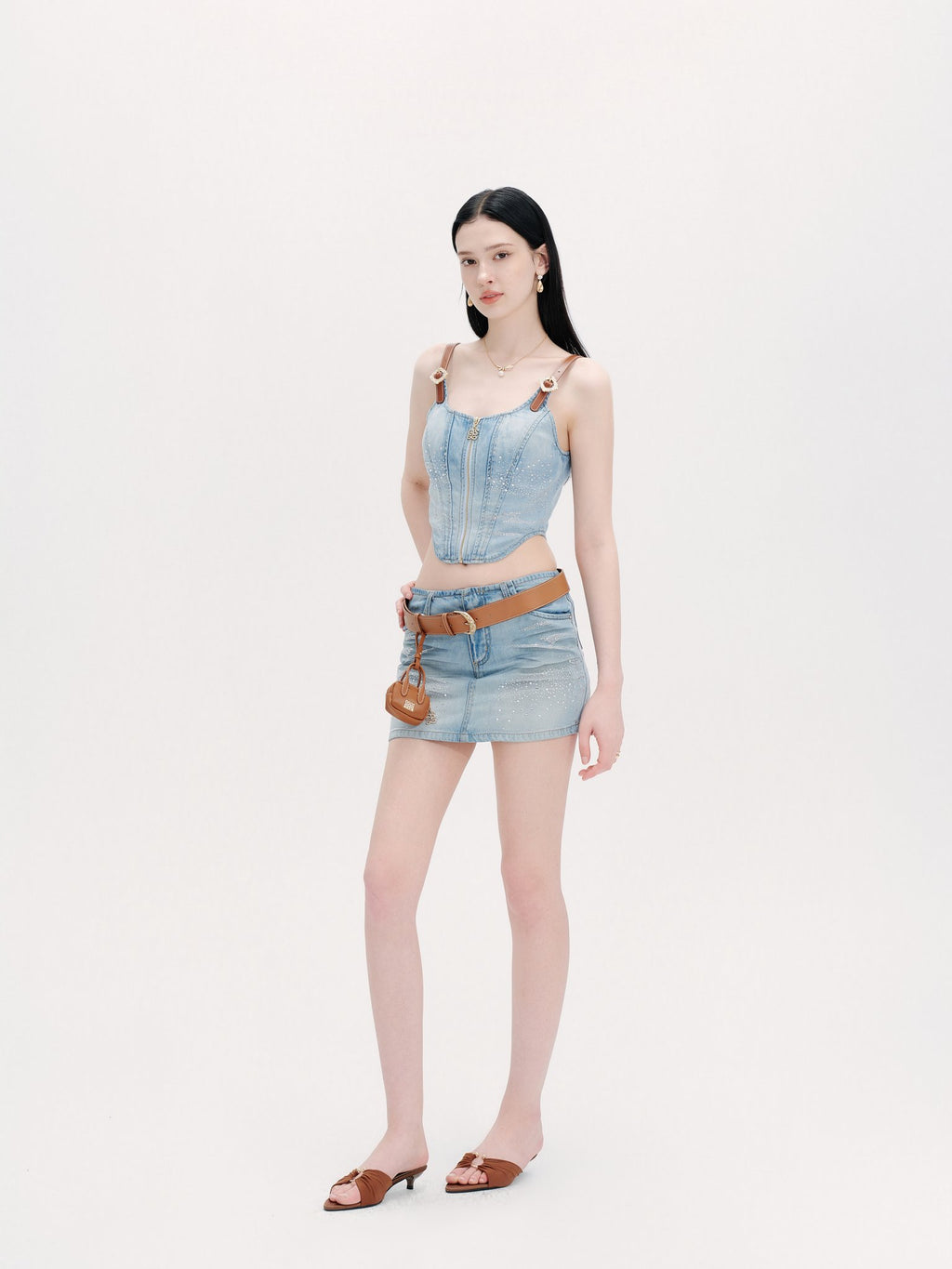 Rue Cambon Blue Vintage Socialite Denim Mini Skirt Blue front detail