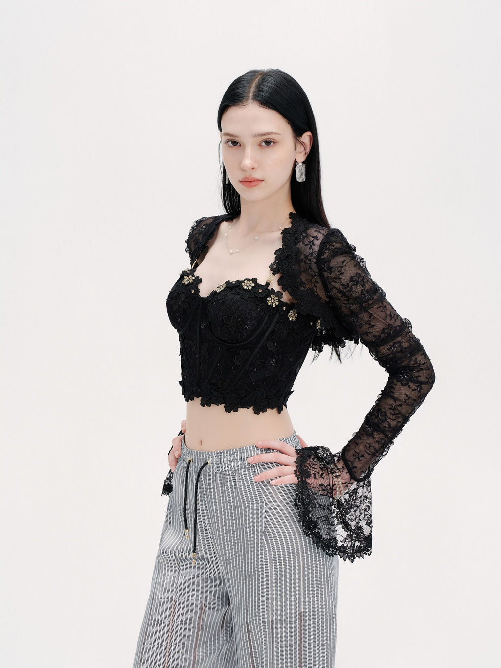 Riviera Embroidered Lace Shrug Capelet fabric close-up